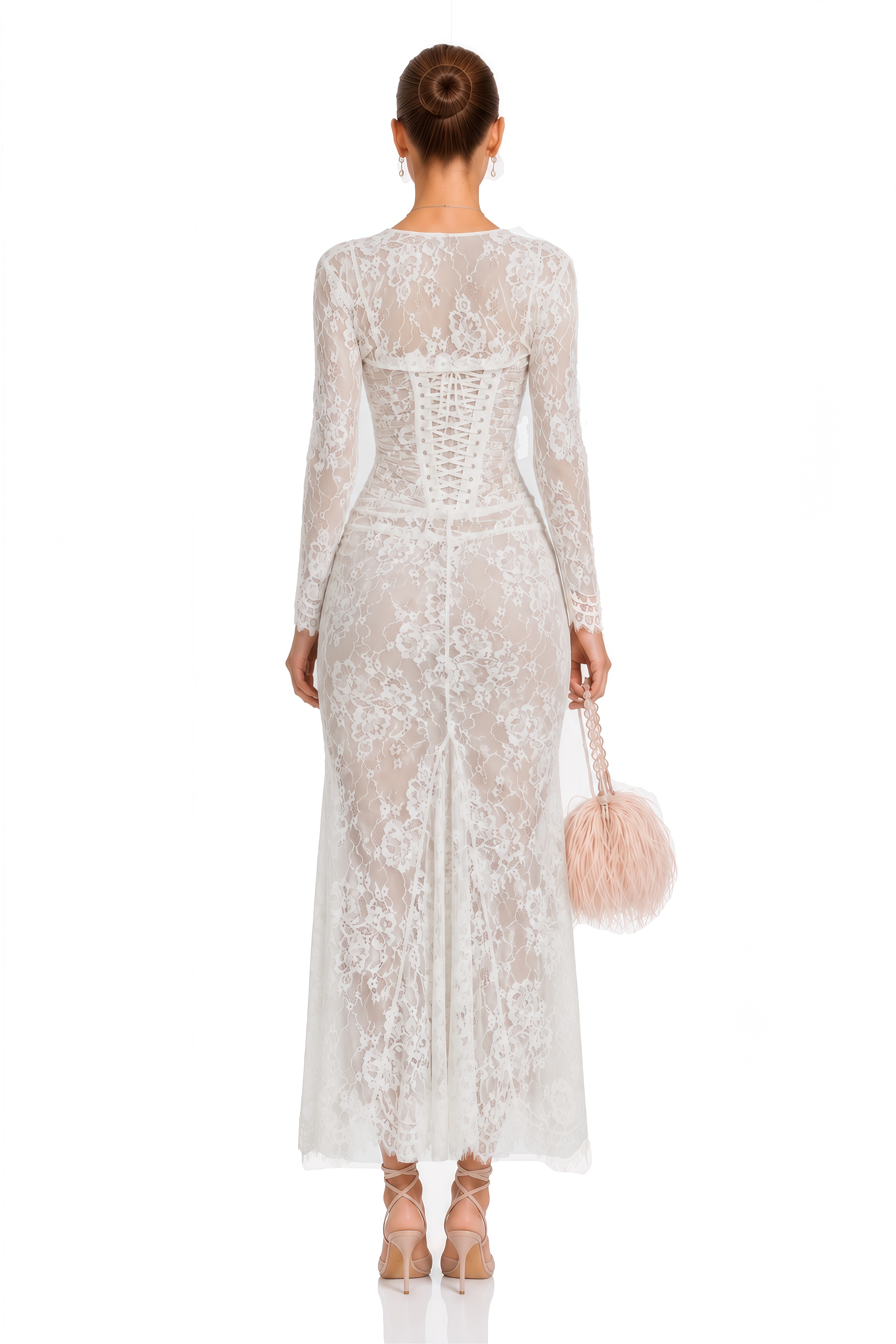 Valérie white floral lace mesh maxi dress