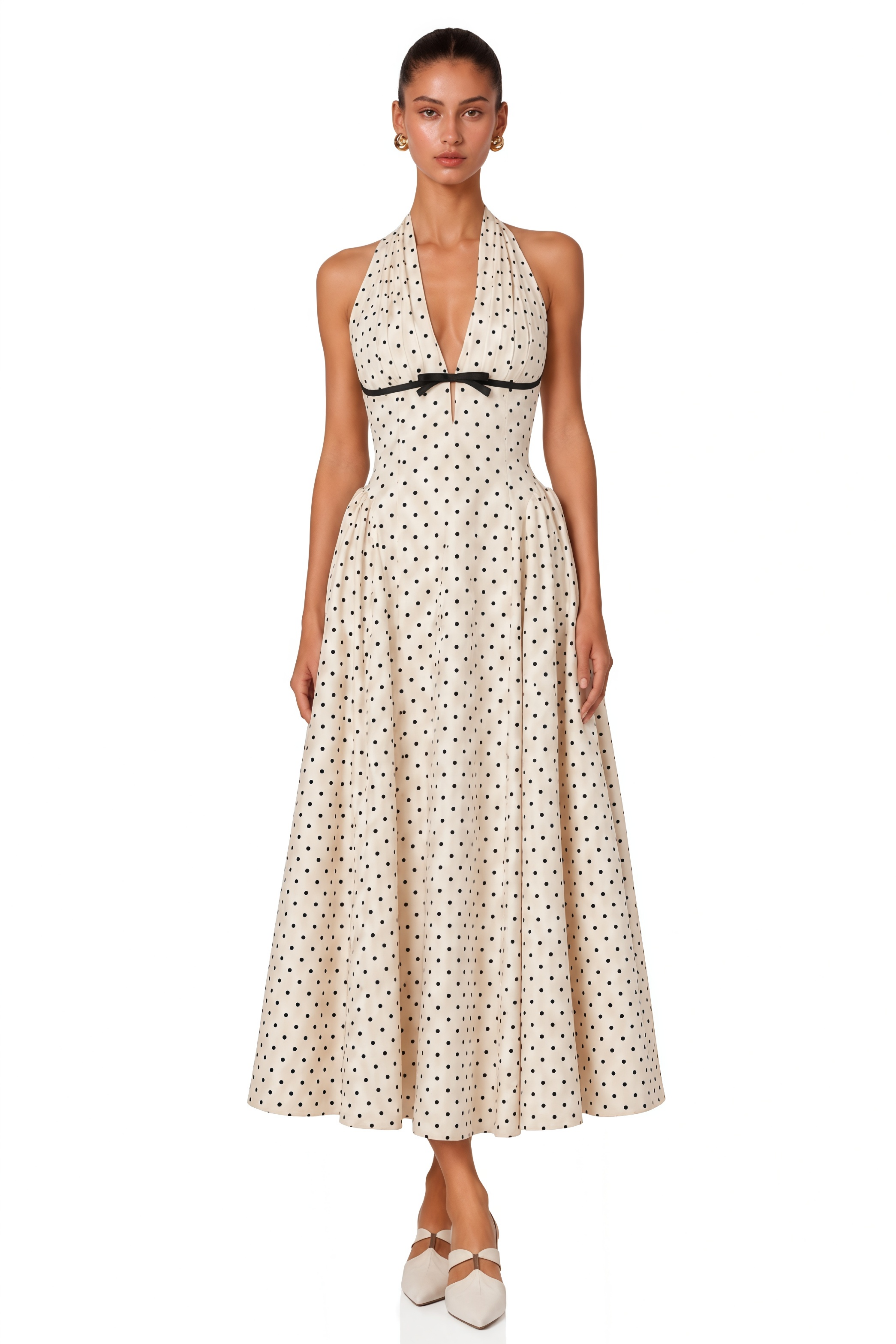 Gitane White Polka Dot Midi Dress