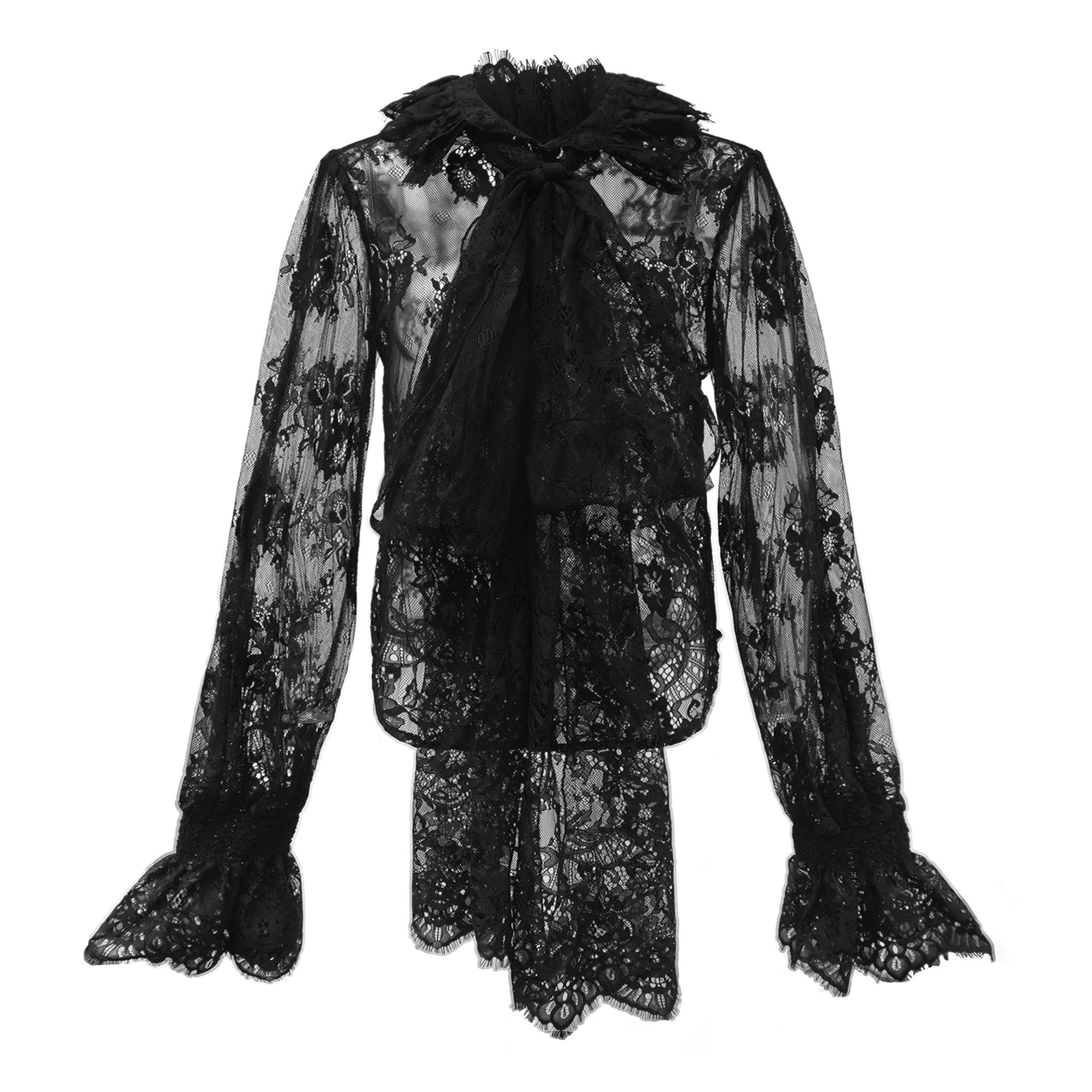 Quintine Black Ribbon Tie-Neck Floral Lace Blouse – Miss Rosier