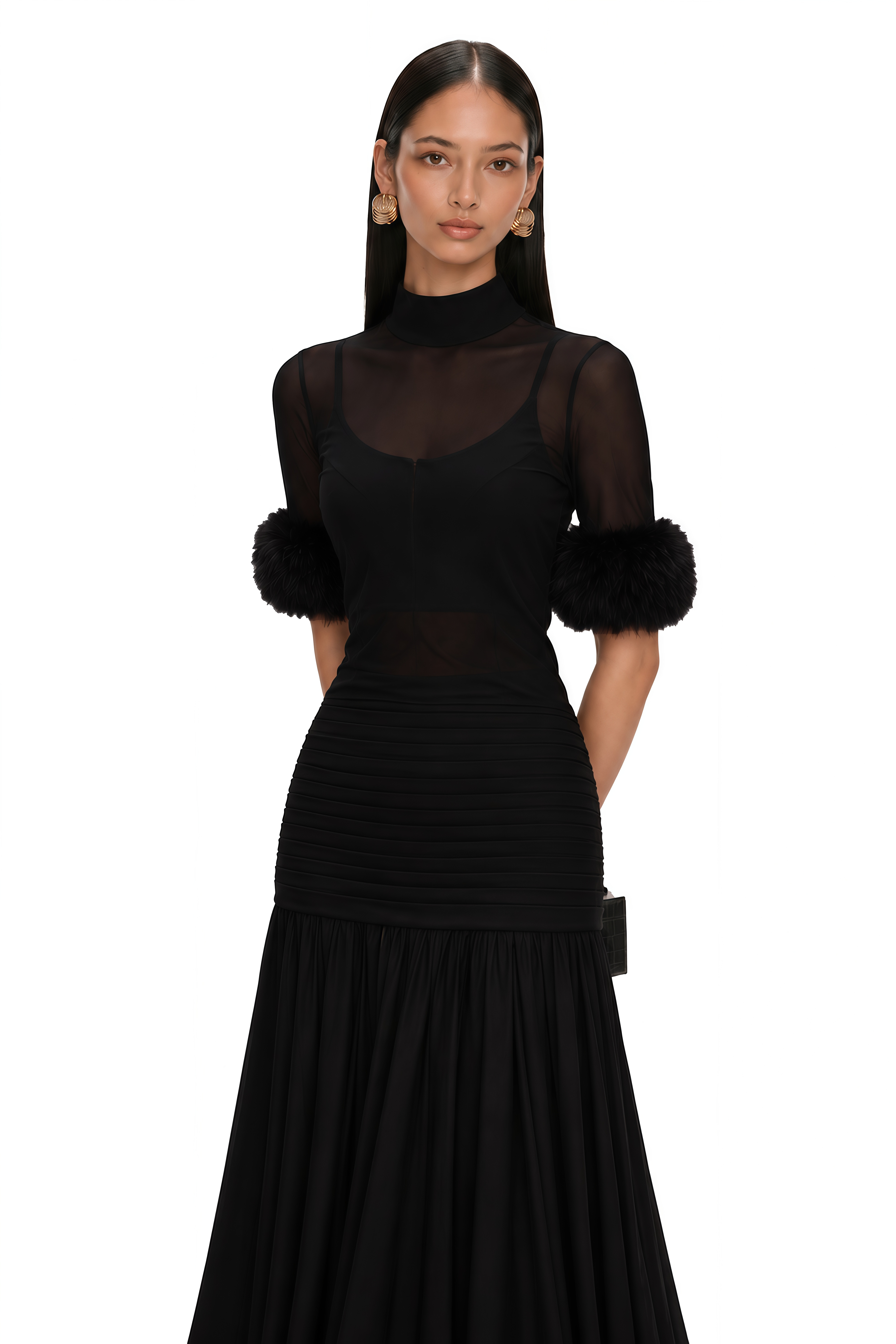 Segolene Black Faux-Fur Tulle Top