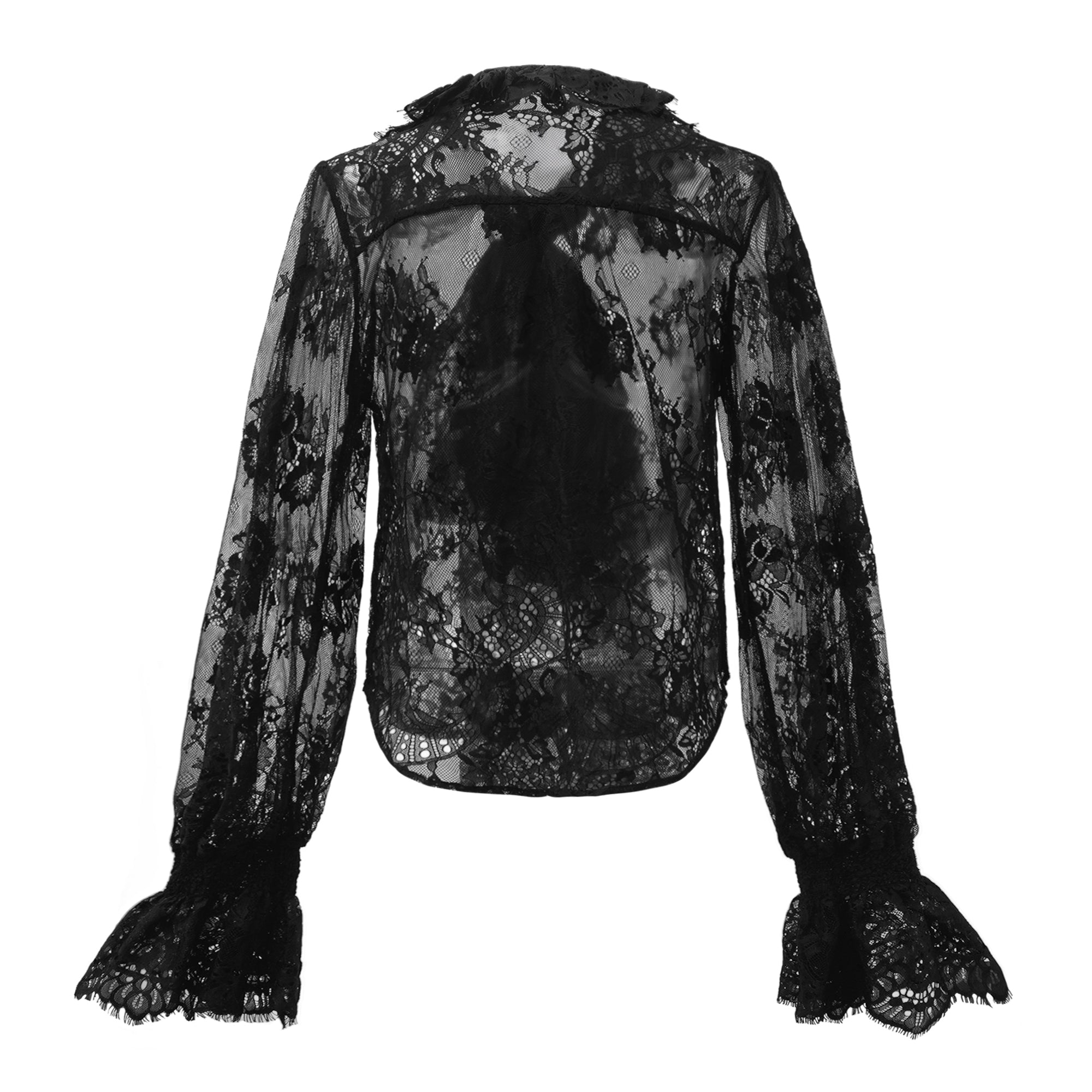 Quintine Black Ribbon Tie-Neck Floral Lace Blouse – Miss Rosier