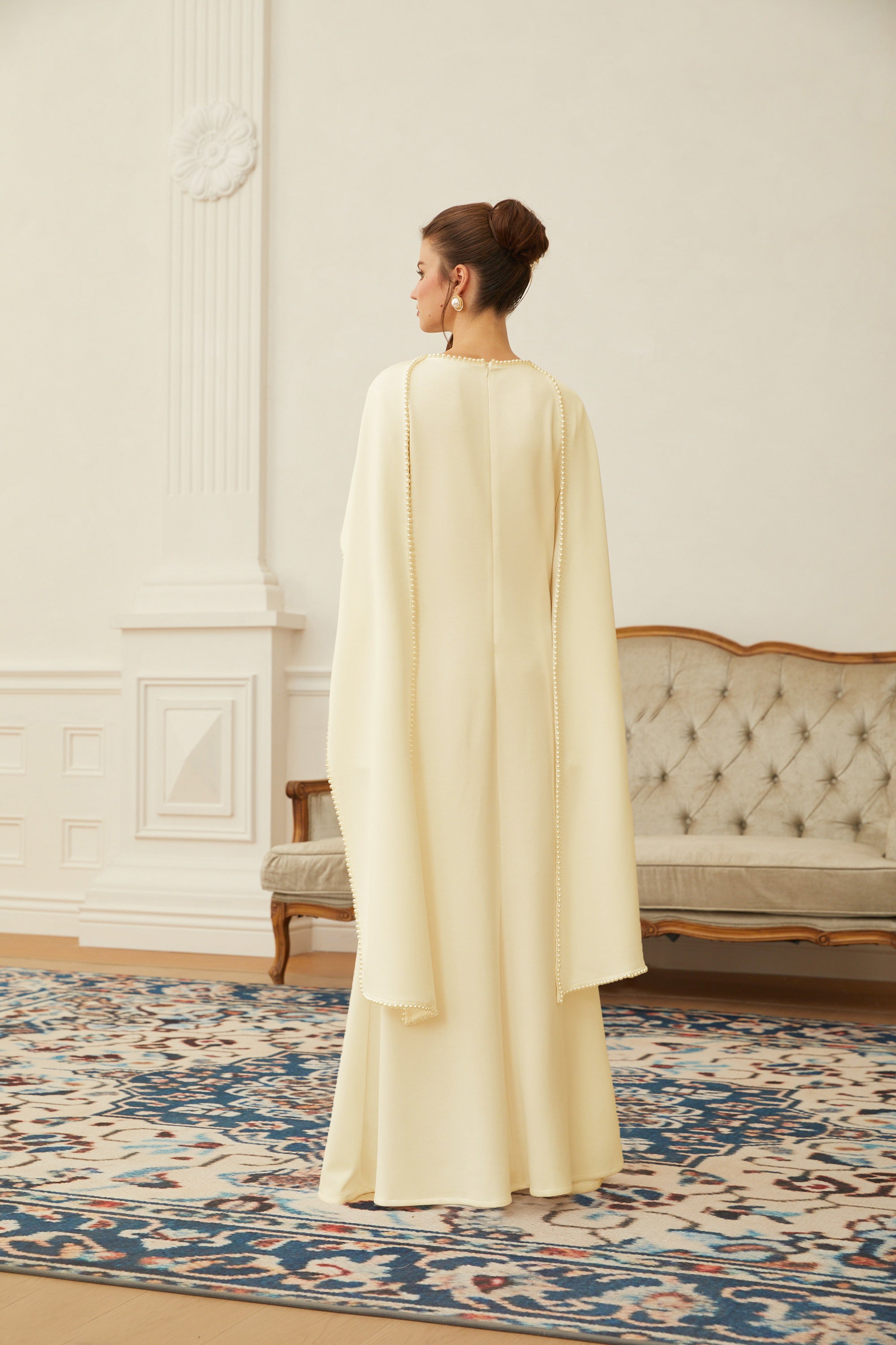 Pearl Trim Shawl Detail Maxi Dress