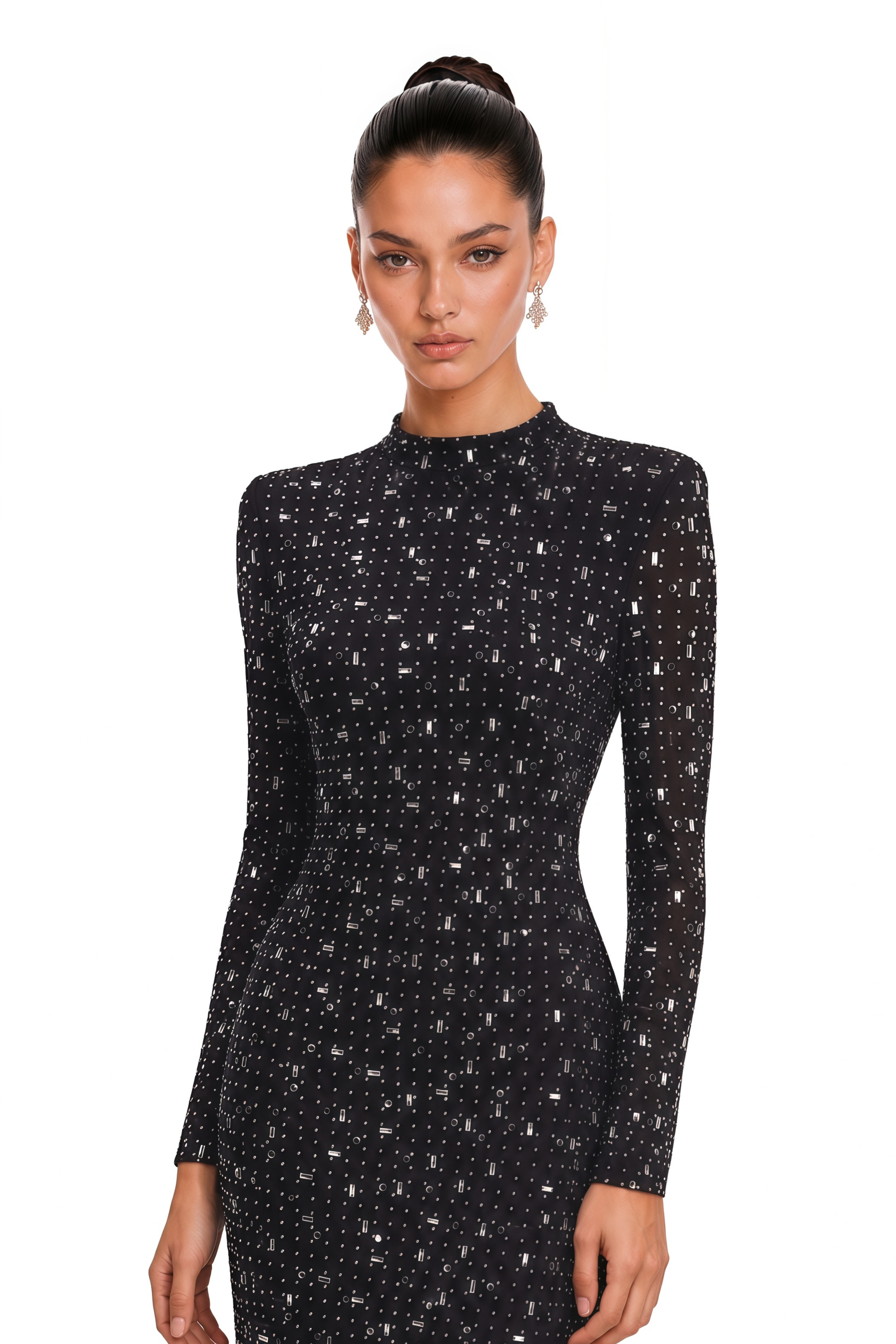 Léna Black Embellished Semi-Sheer Maxi Dress