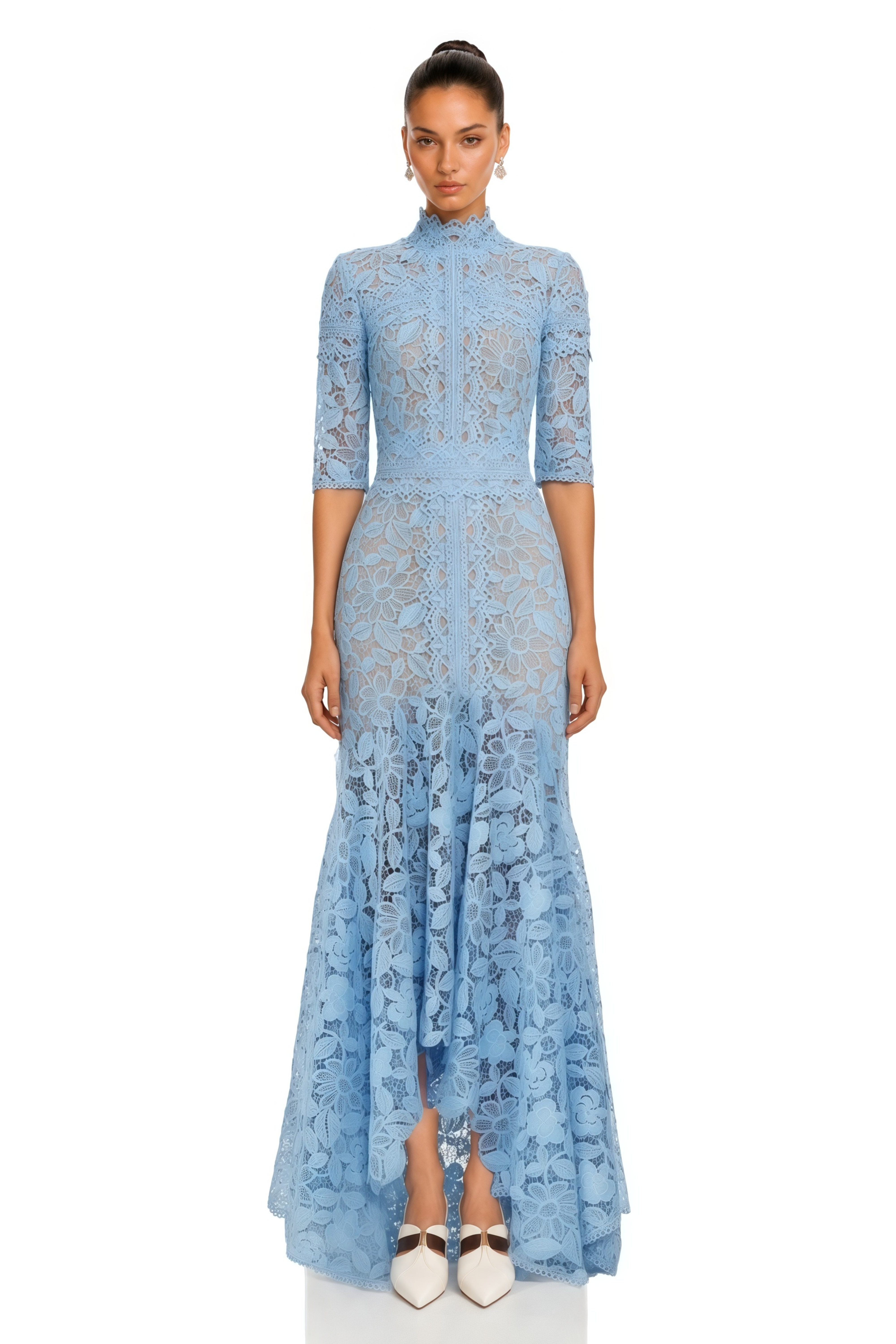 Daniela Blue Floral Lace Mermaid Maxi Dress