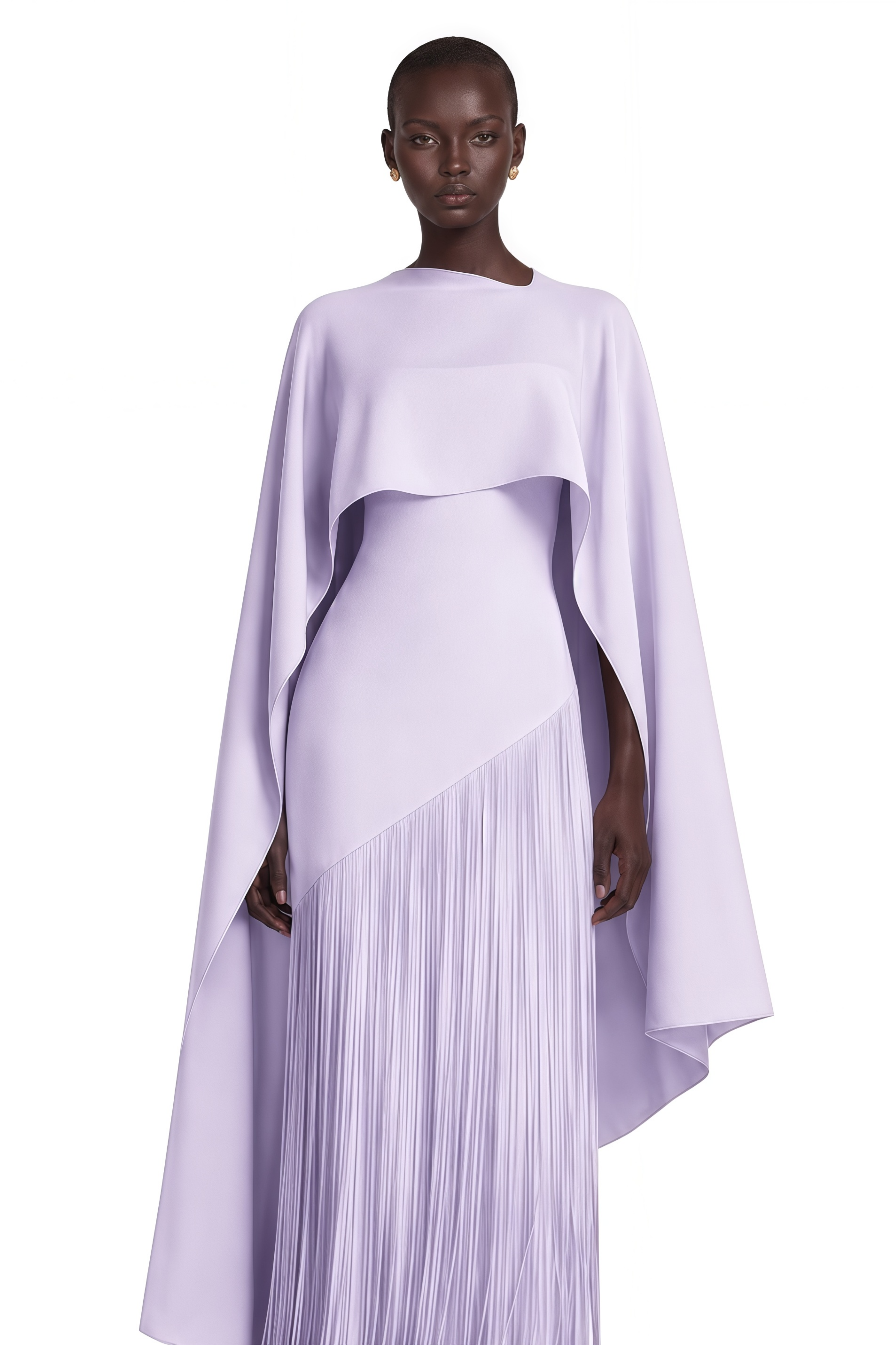Cayetana Lilac Fringe Maxi Dress with Cape Effect