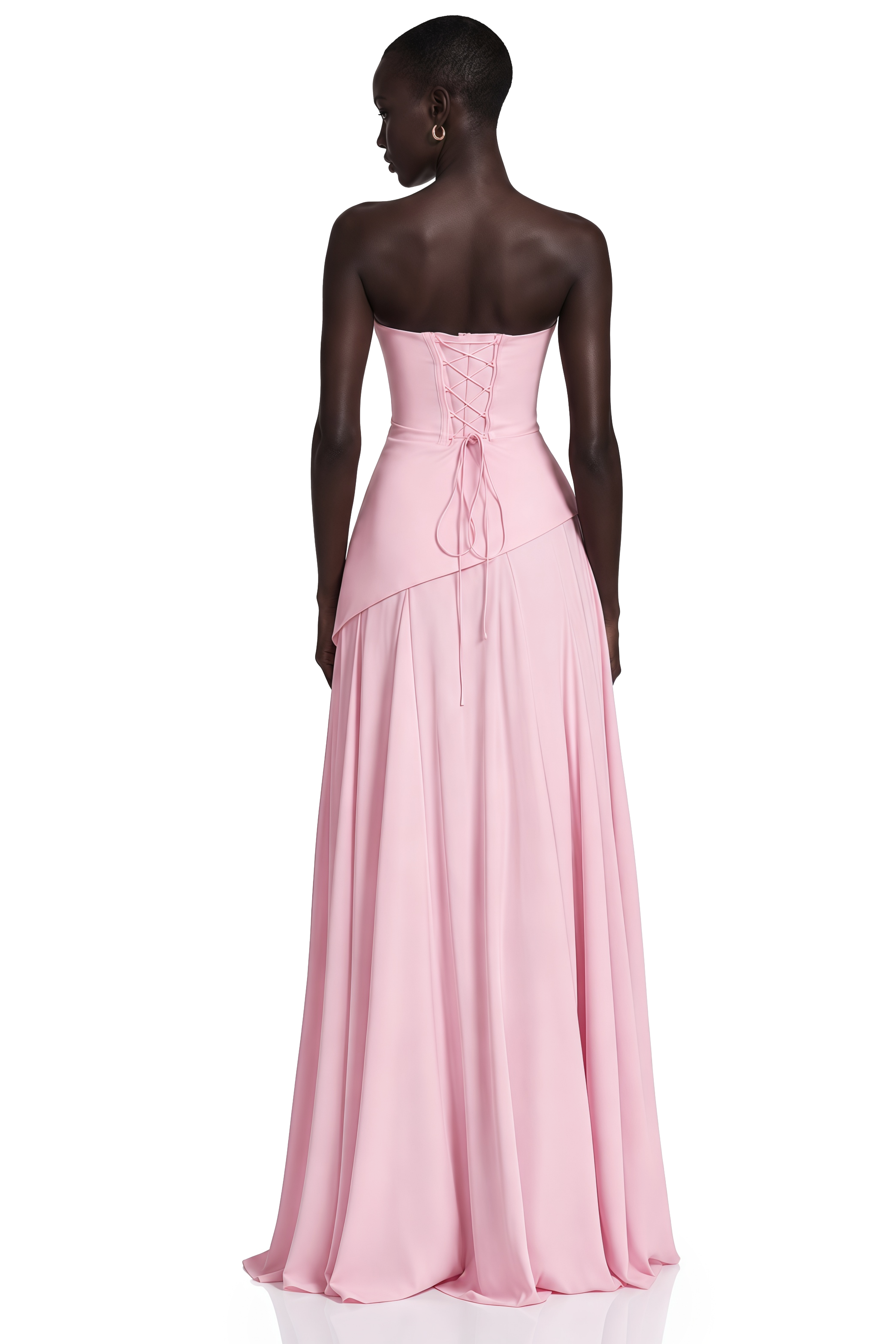 Pink strapless gown with a matching neck scarf