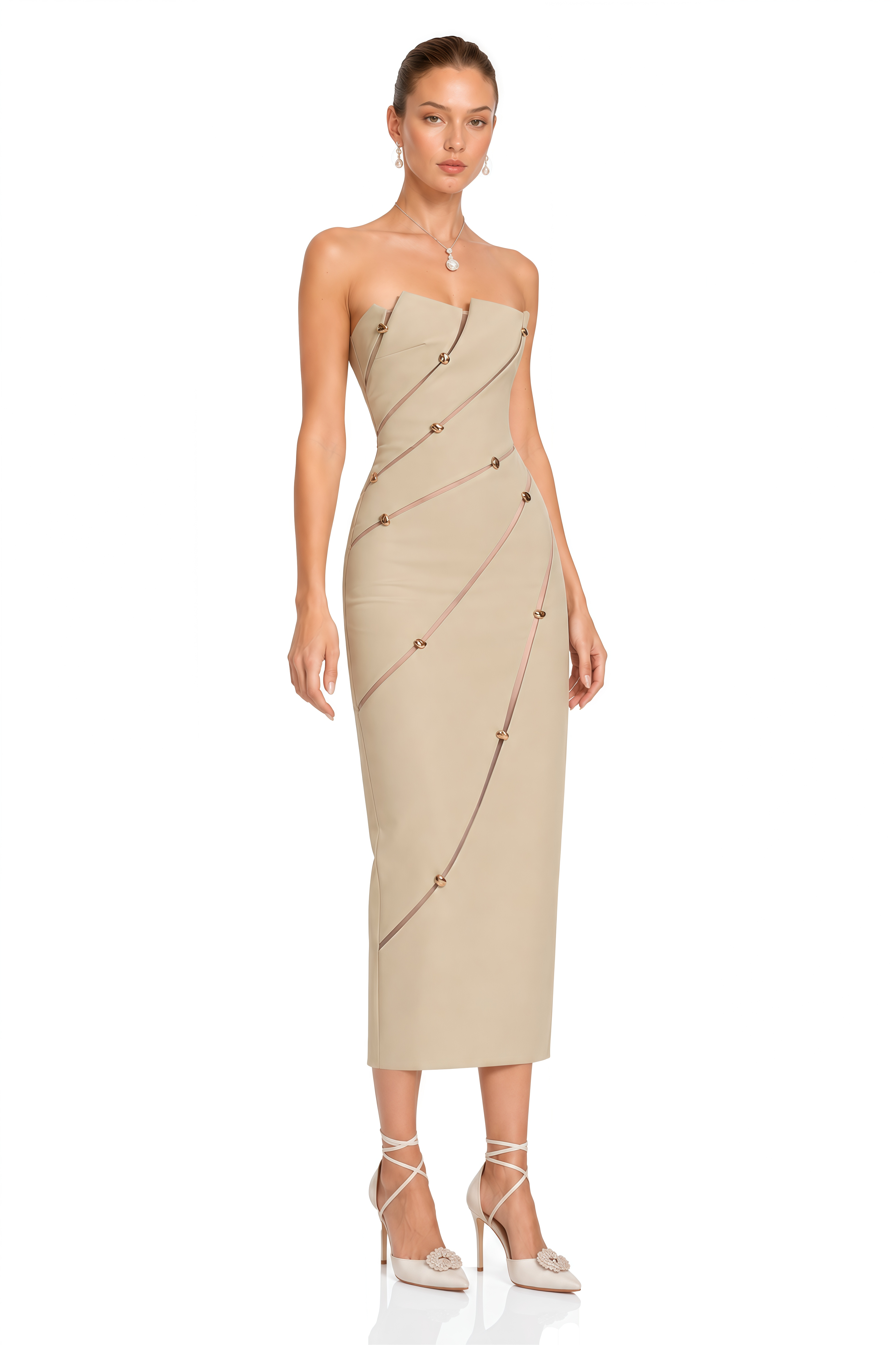 Rowena Khaki Asymmetrical Off Shoulder Midi Dress