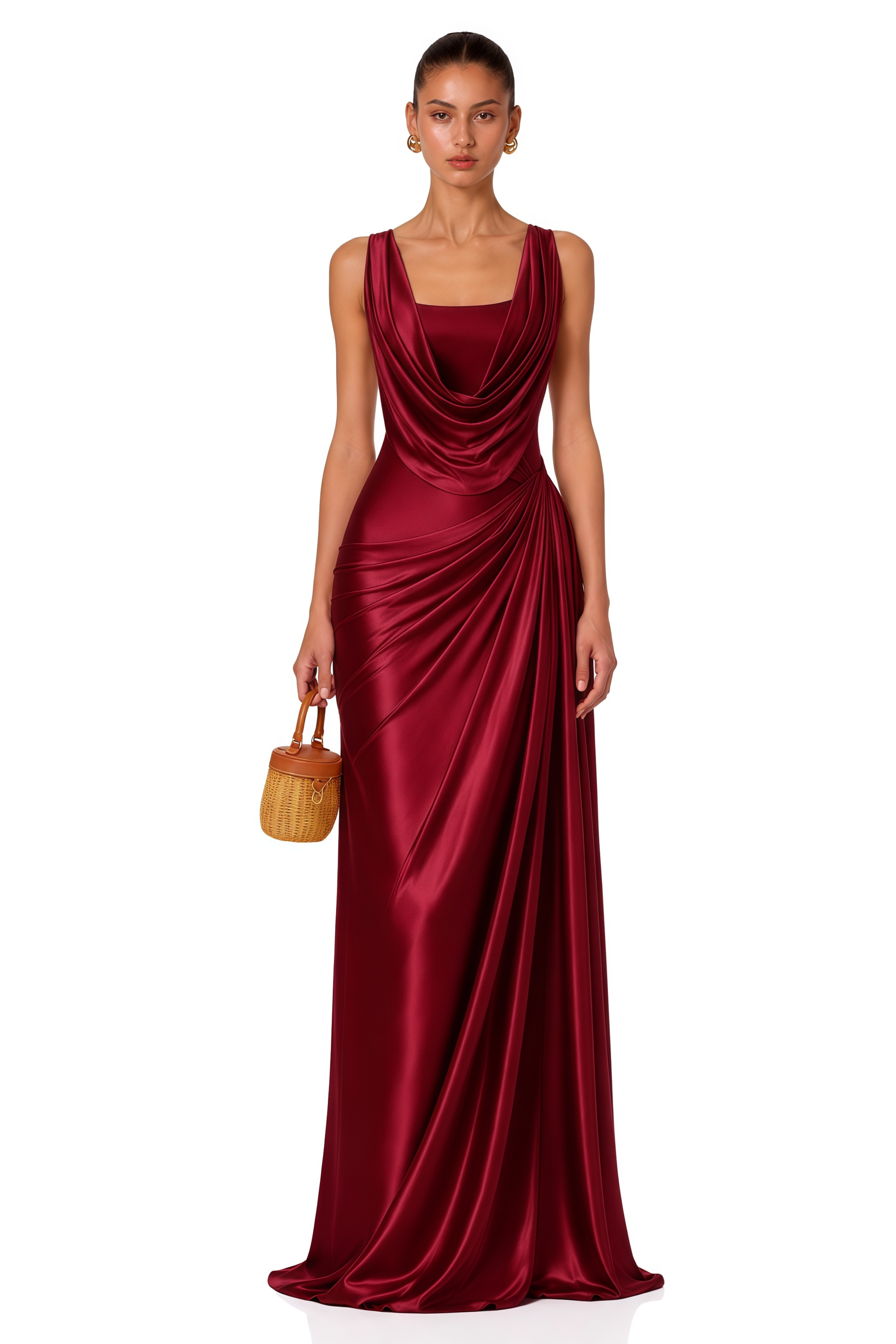 Samuri Burgundy Cowl Neck Slip Maxi Dress