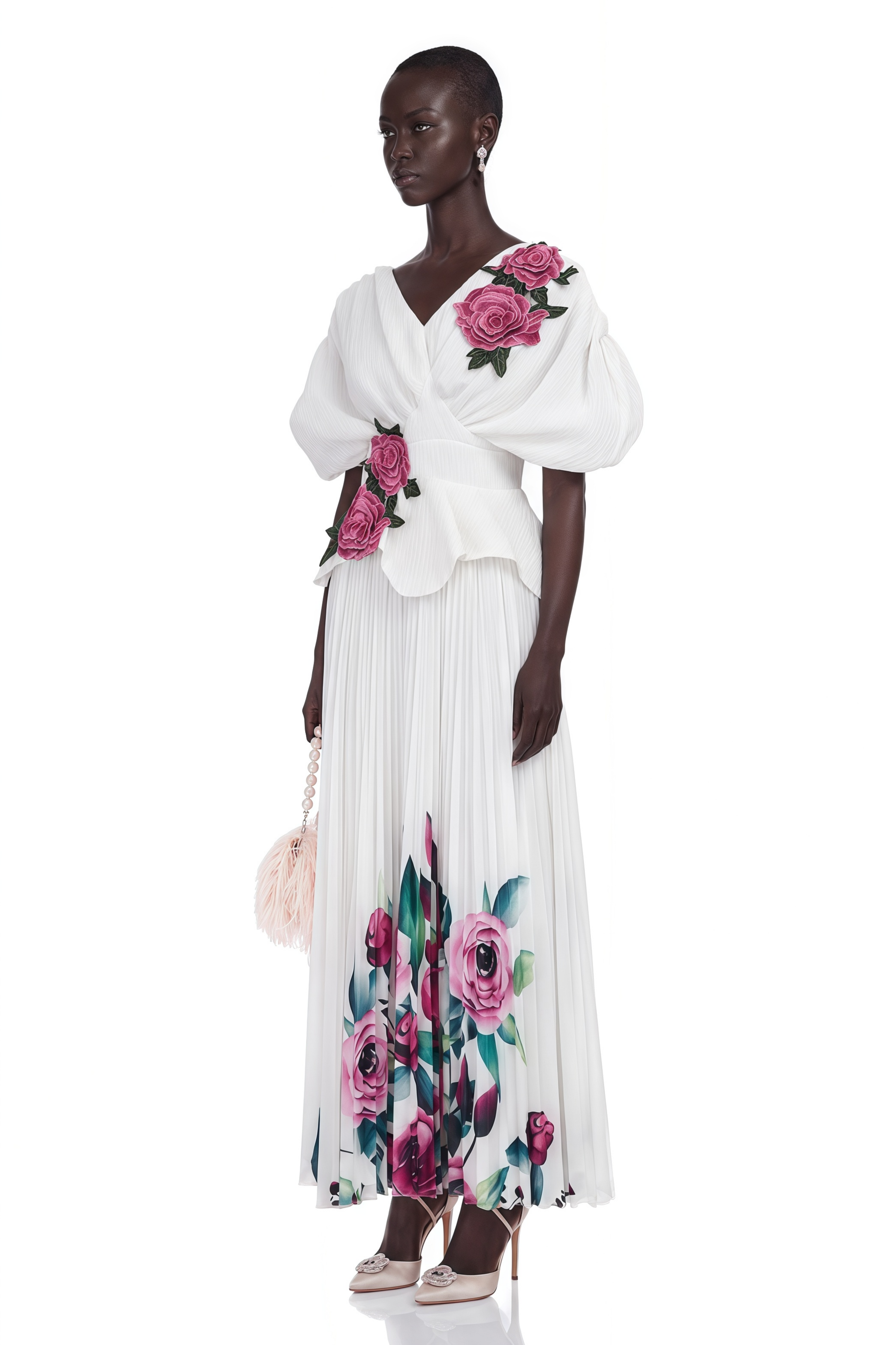 Pétale White Rose Appliqué Maxi Dress – Miss Rosier - Women's