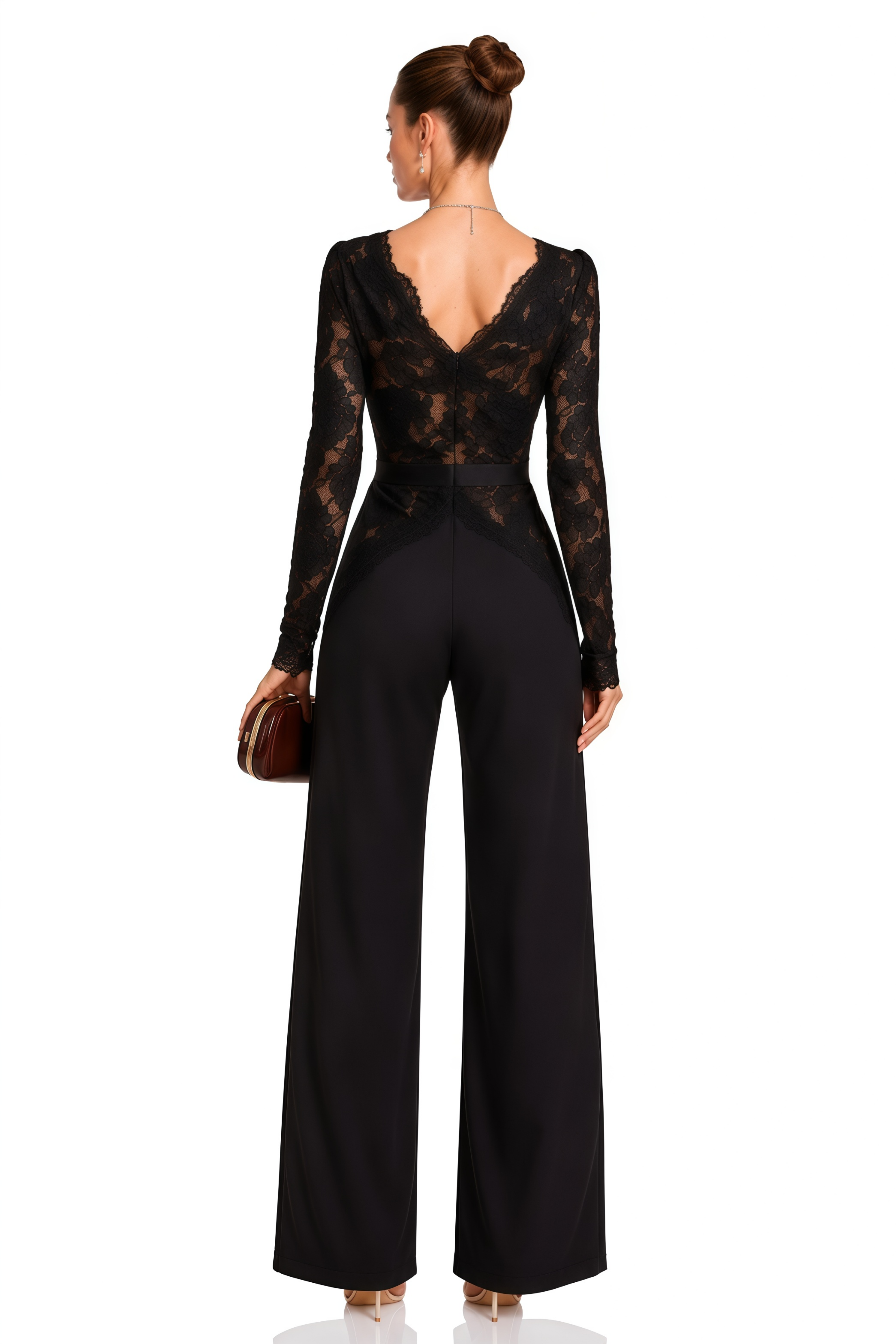Zhadana Black Semi-Sheer Lace Panel Jumpsuit