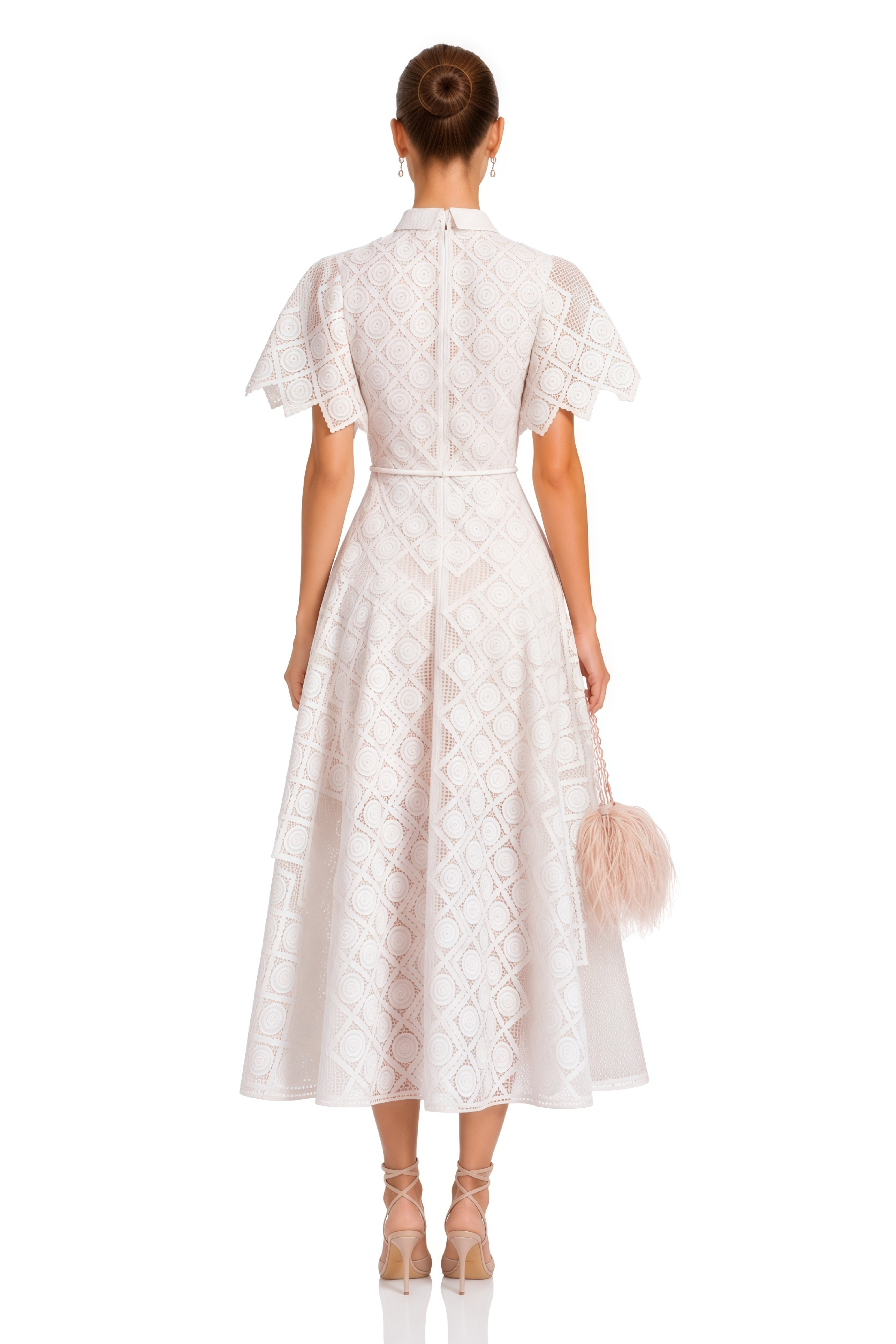 Yasmine White Floral-embroidered Midi Dress
