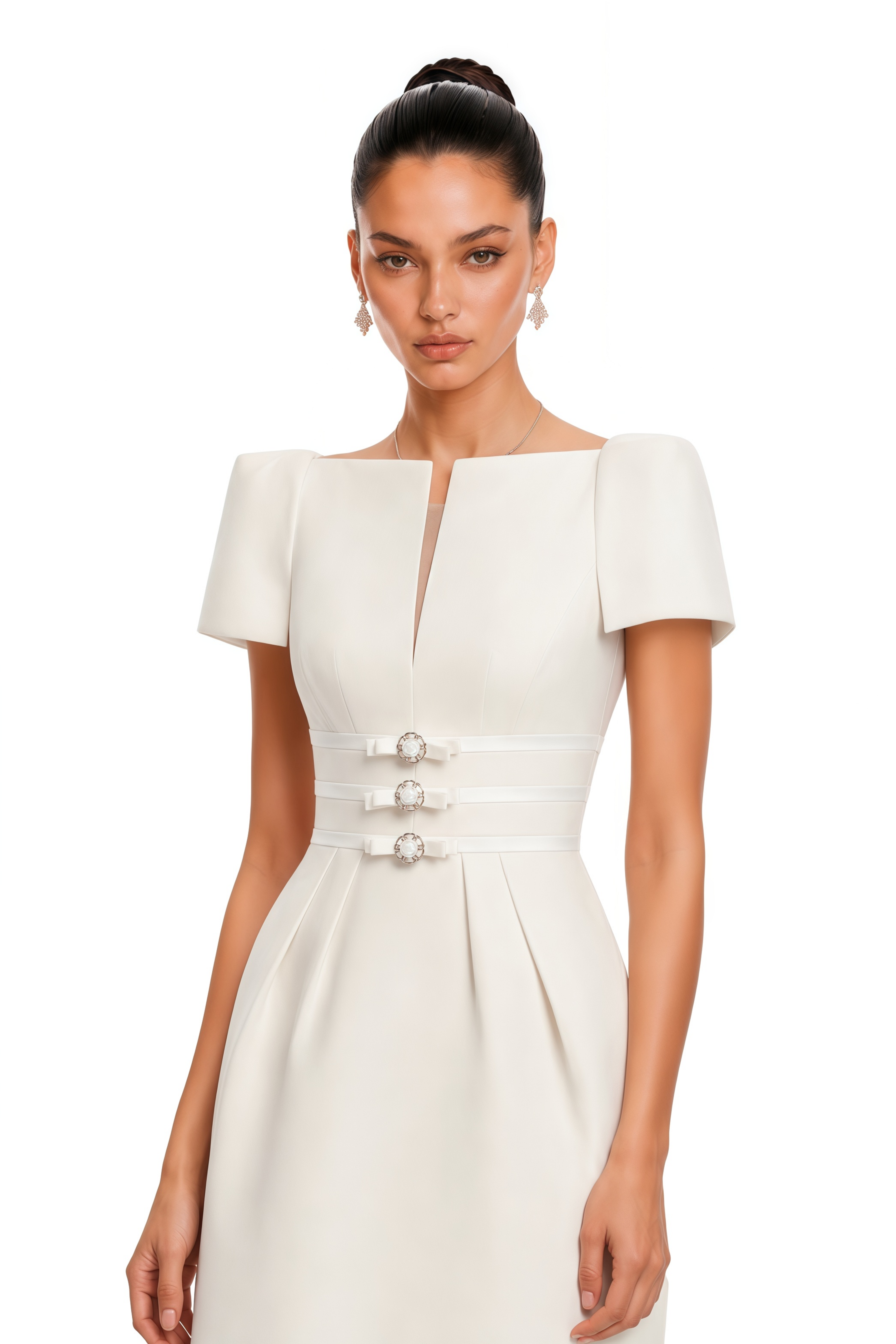 Antoinette Neutral Floral Jacquard Bowknot Midi Dress