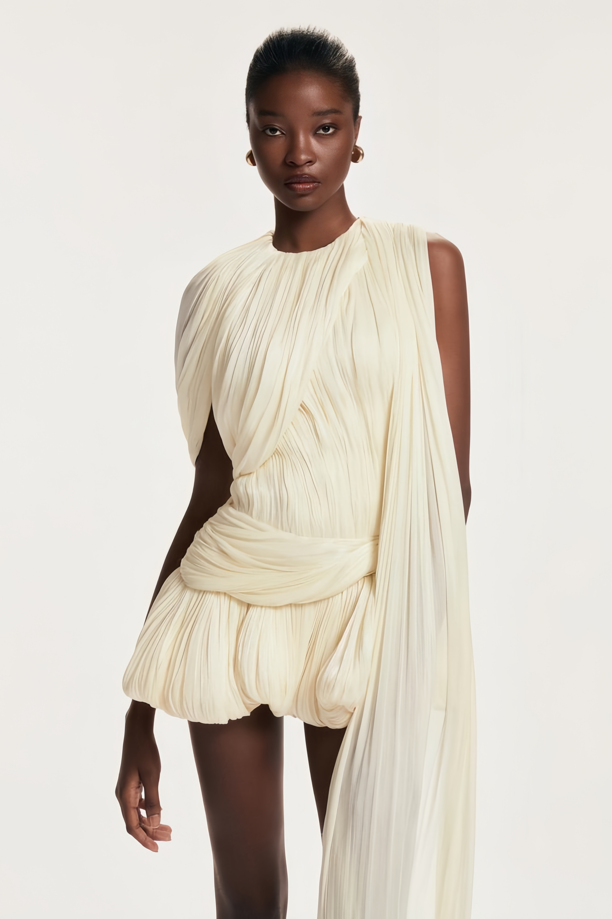 Pleated Ribbon Mini Dress