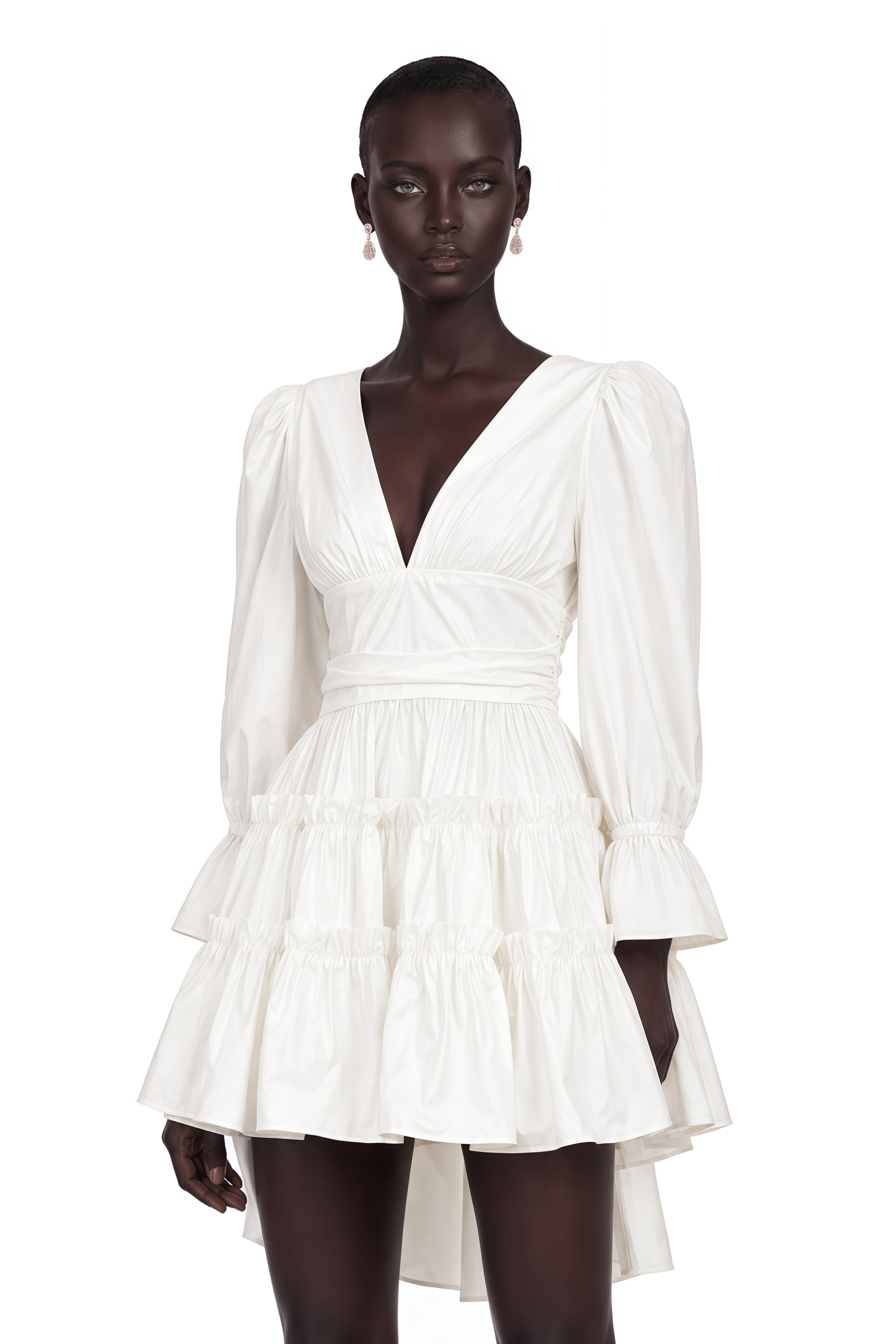 Jutta White Bowknot Shirred Mini Dress