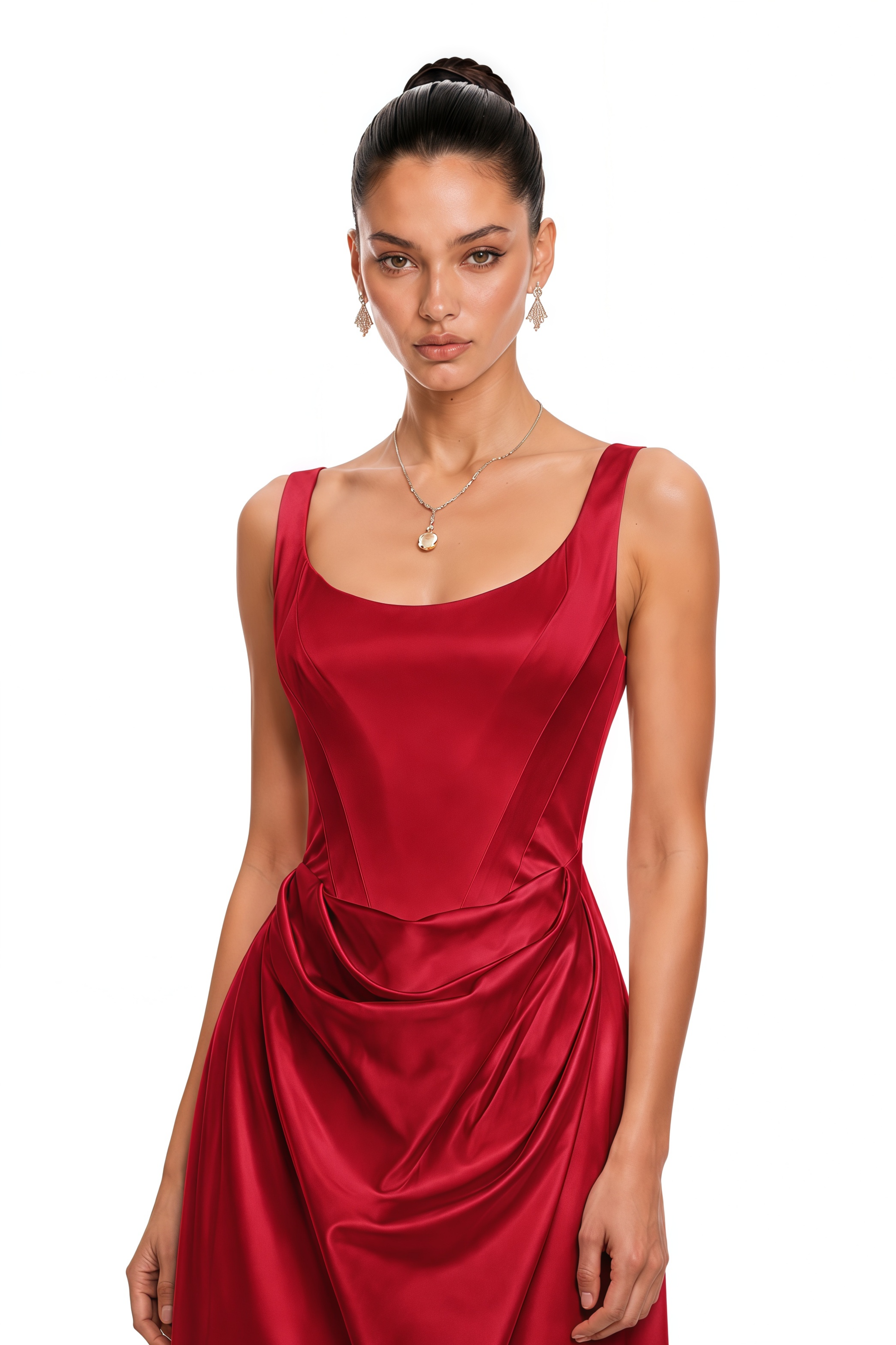 Fiona Red Satin Square Neck Maxi Dress