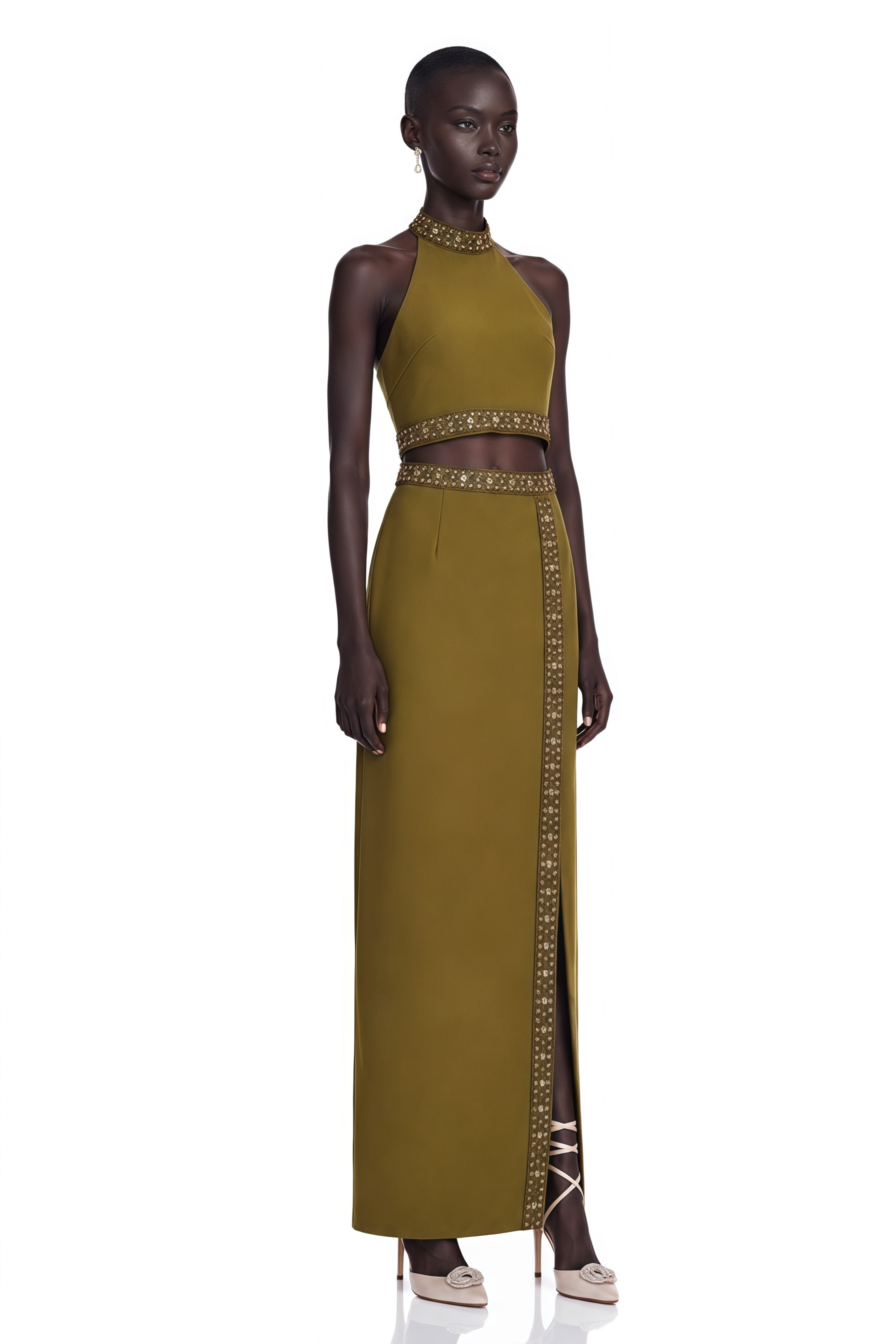 Daisy green beaded-trim top & skirt matching set – Miss Rosier