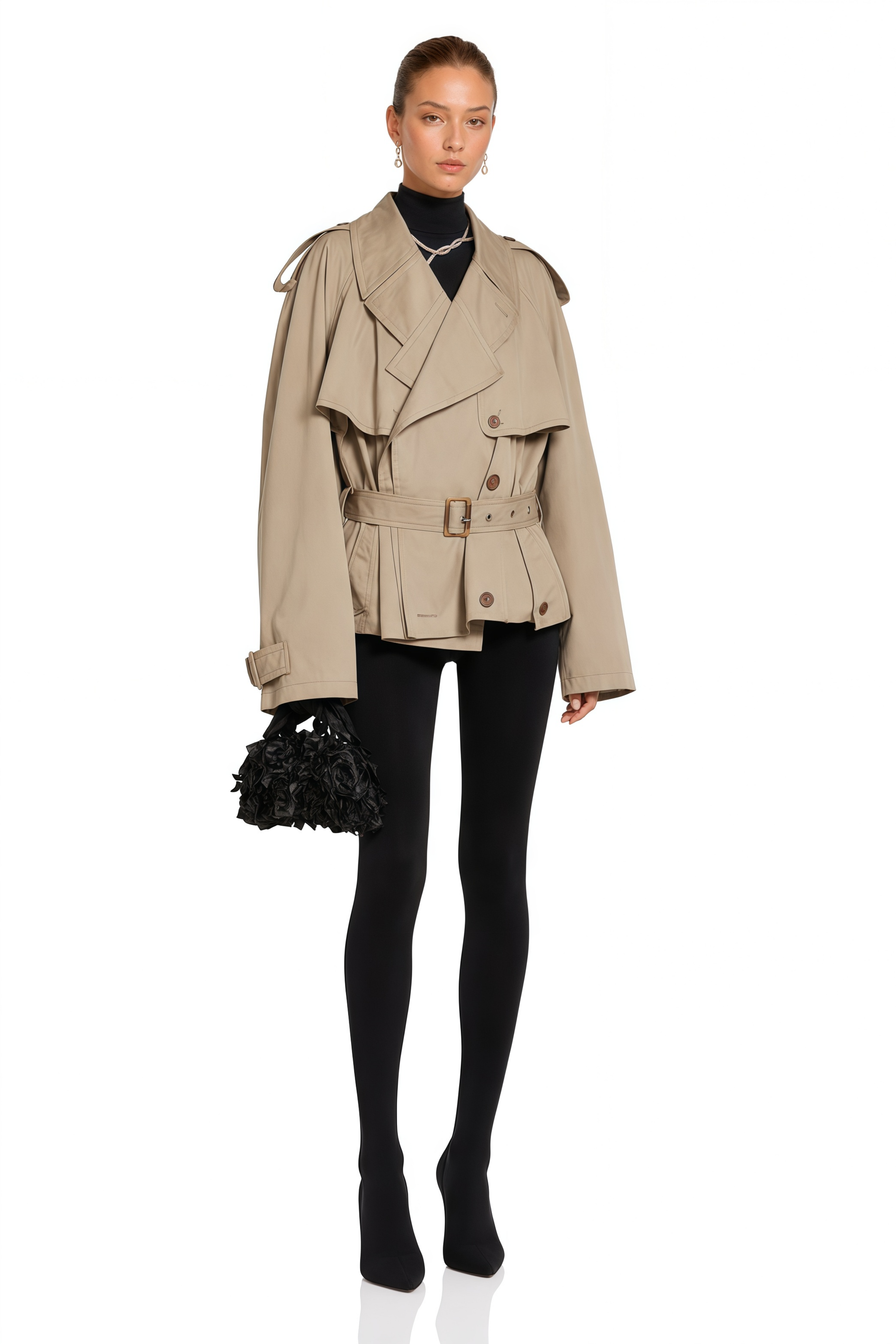 Sandra Khaki Double-Breasted Short Trench Coat