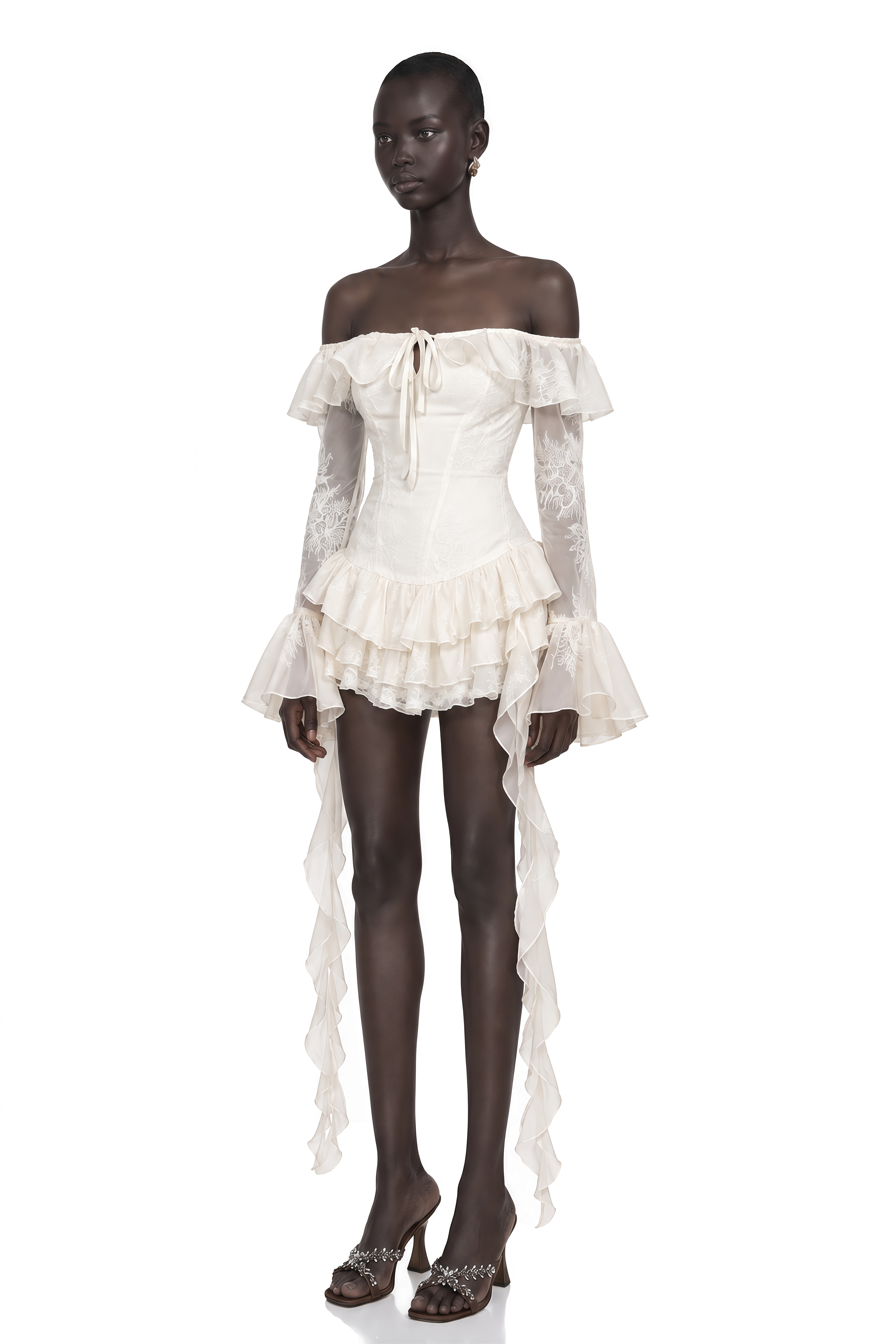 Désirée White Off-Shoulder Embroidered Mini Dress