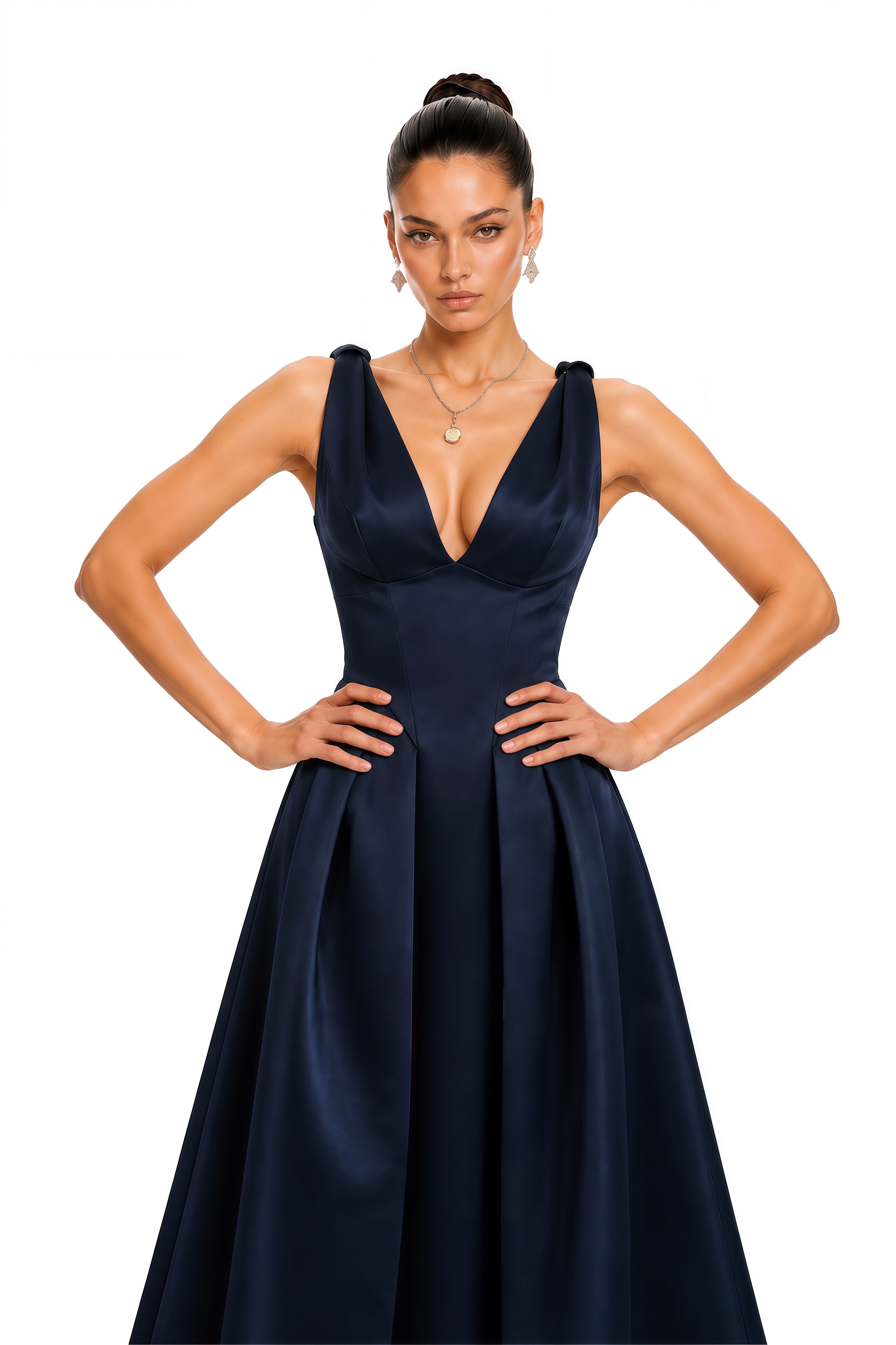 Chantale Blue Twist-Detail Satin Midi Dress