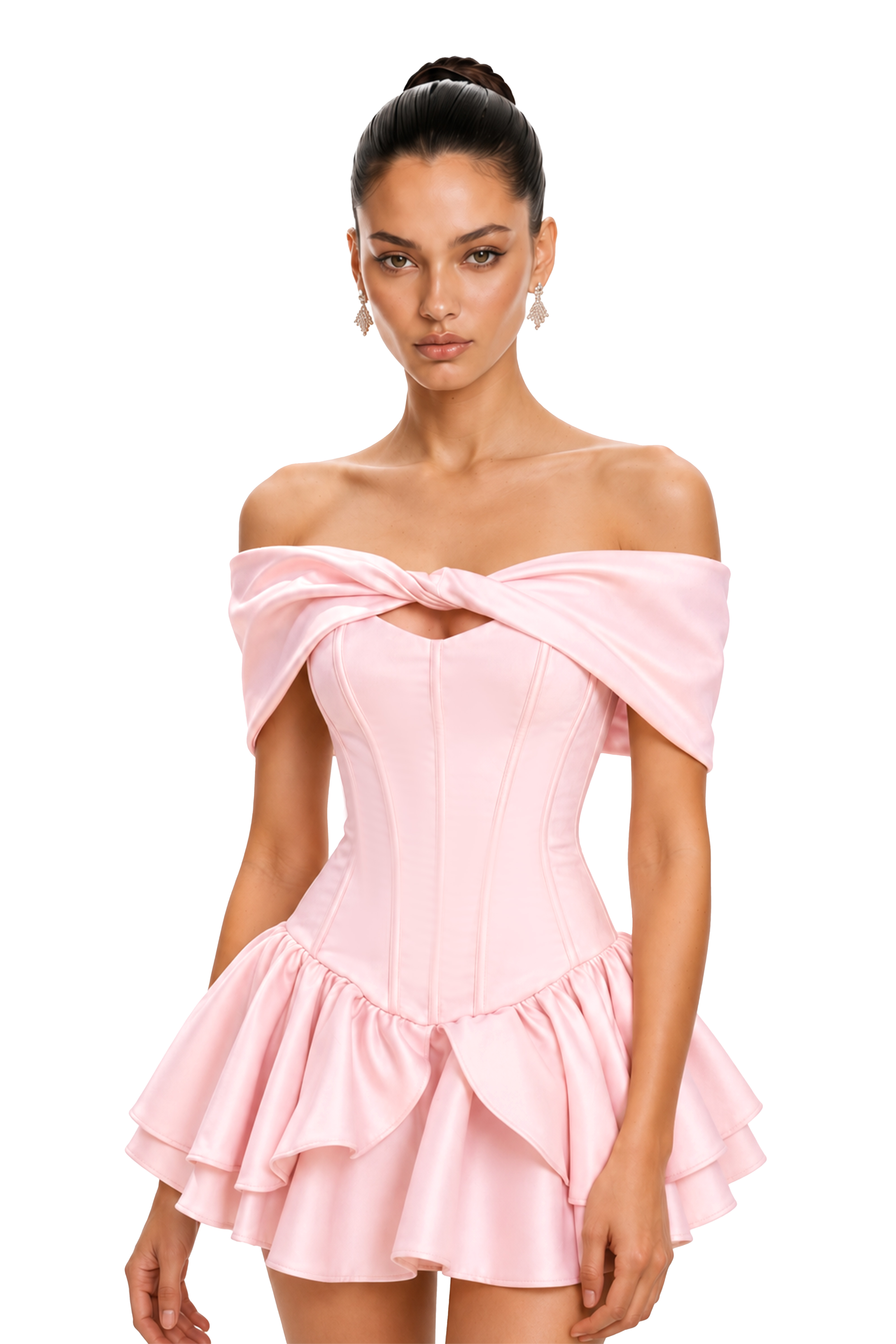 Colette Pink Shawl Satin Mini Dress
