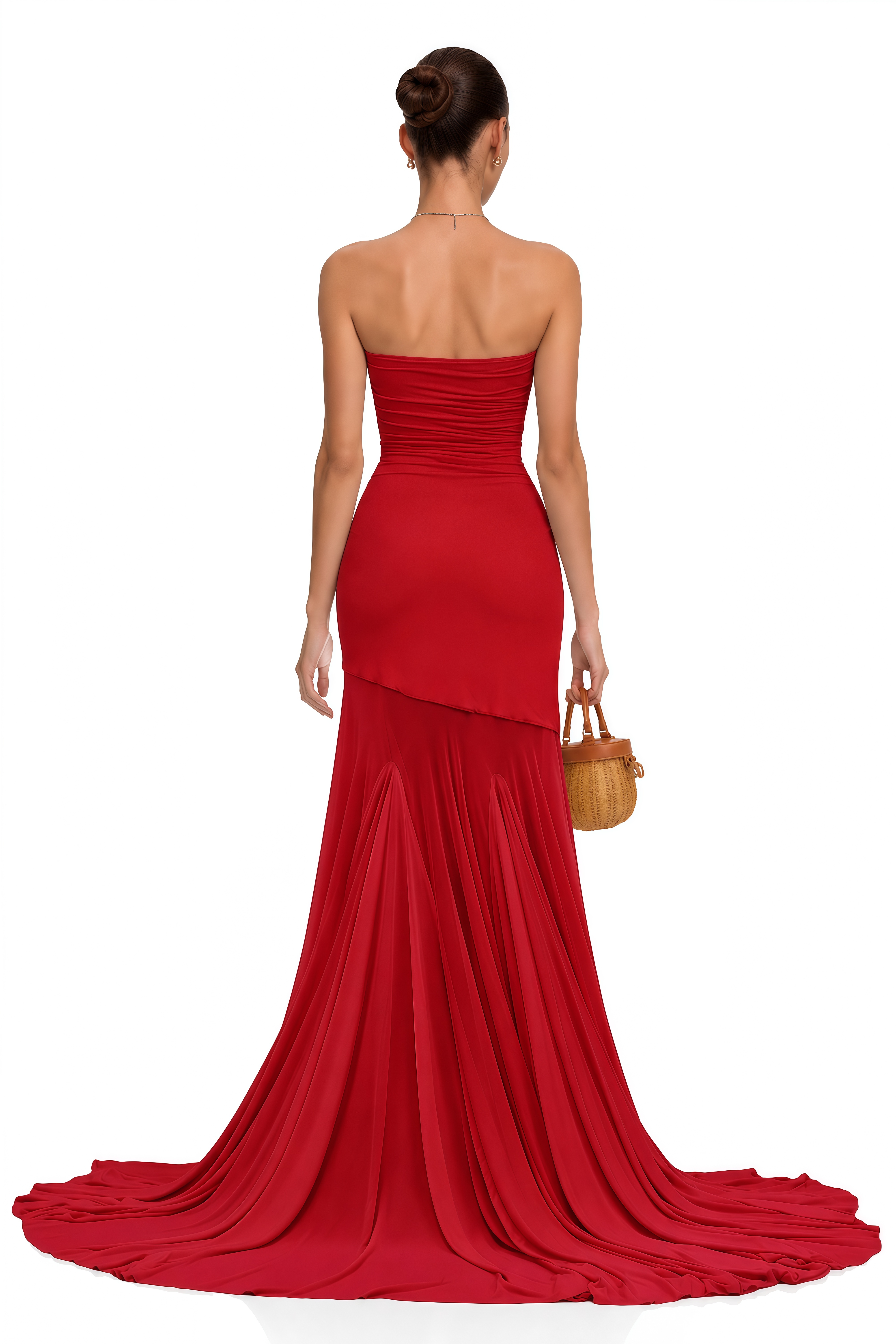 Josiane Red Off-Shoulder Sheer Tulle Maxi Dress