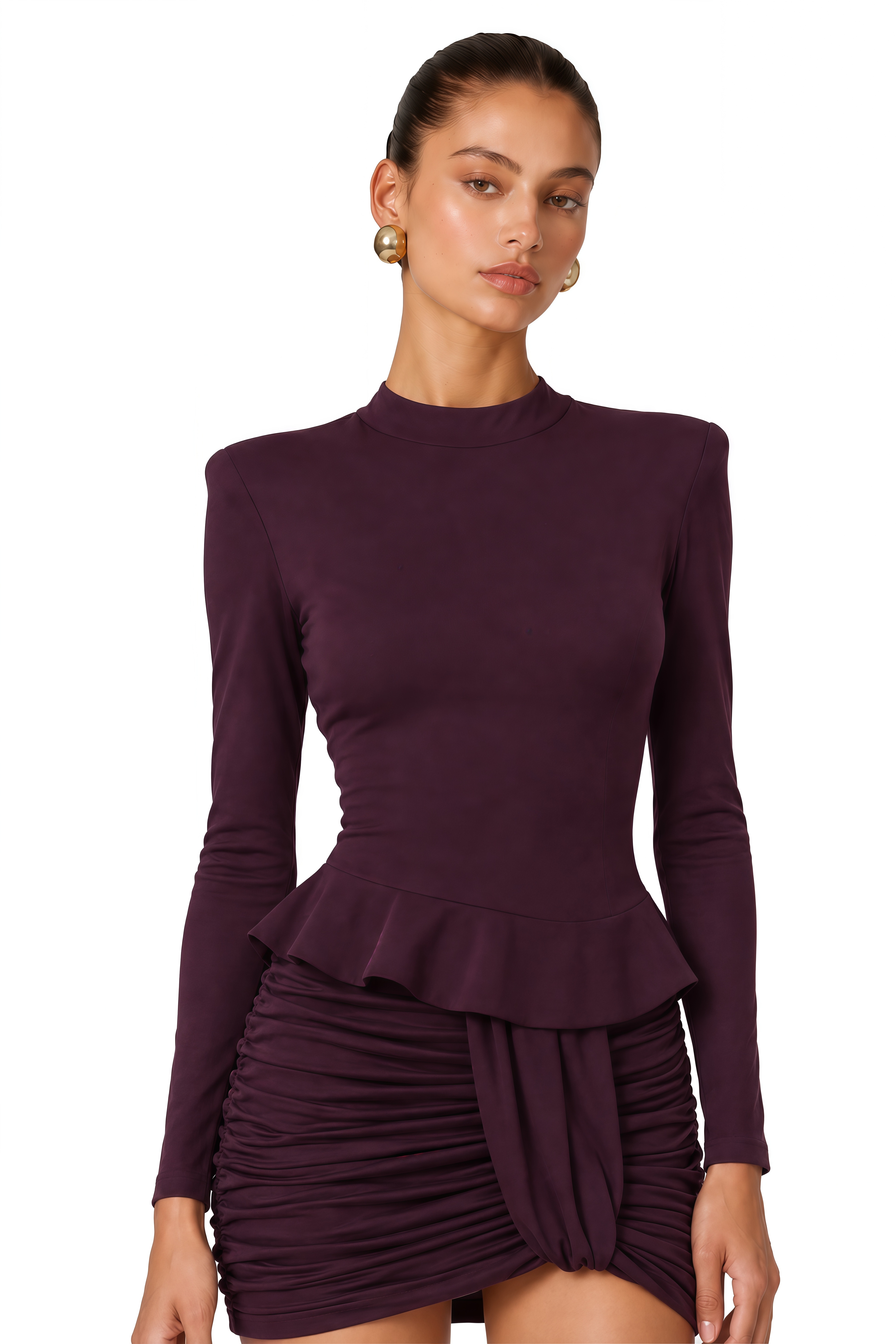 Zelda Burgundy Asymmetrical Bodycon Mini Dress