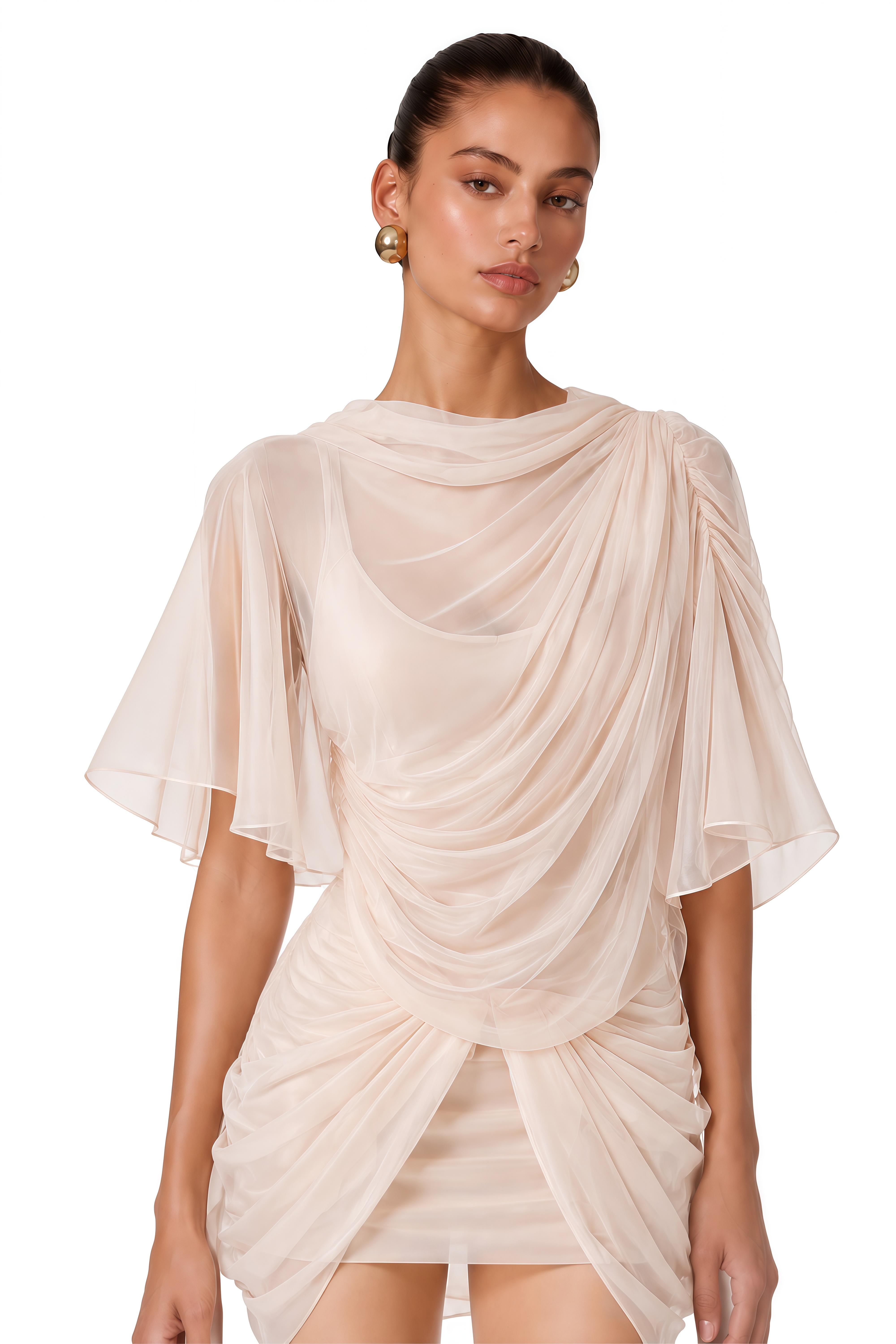 Pénombre Neutral Ruched Tulle Top & Skirt Set