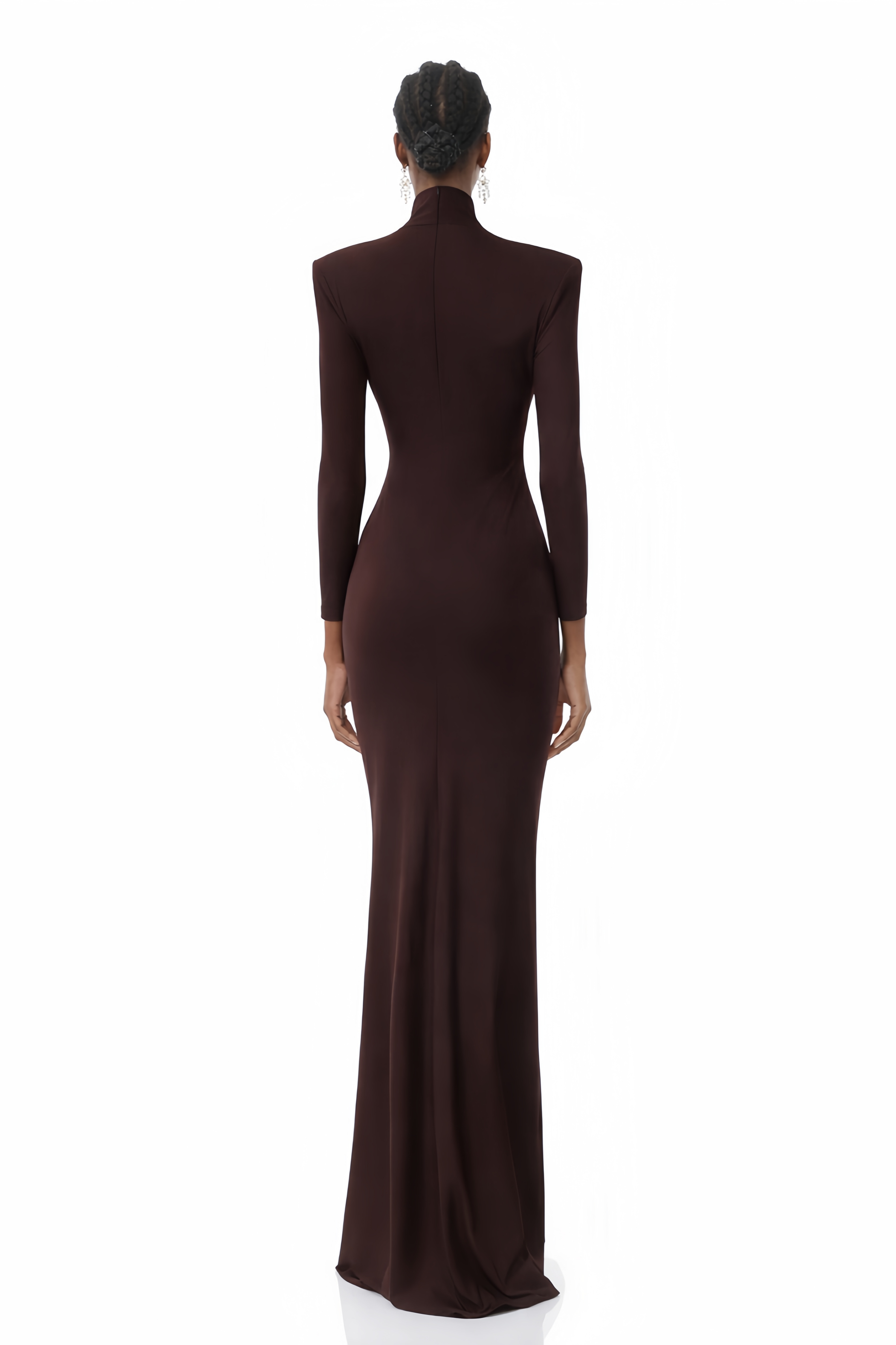 Turtleneck Long-sleeve Slit Maxi Dress