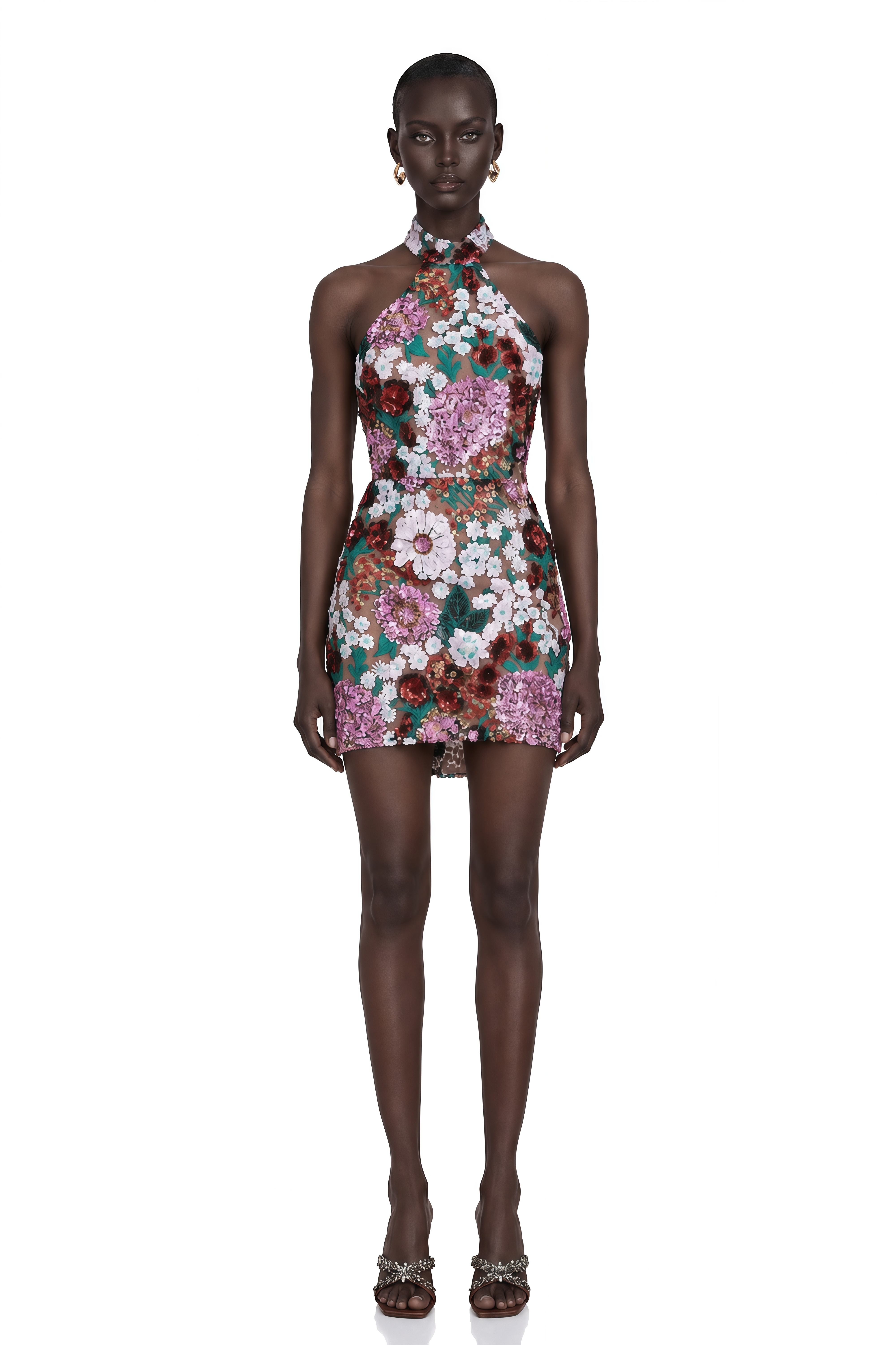 Clara Purple Sequined Floral Embroidered Mini Dress