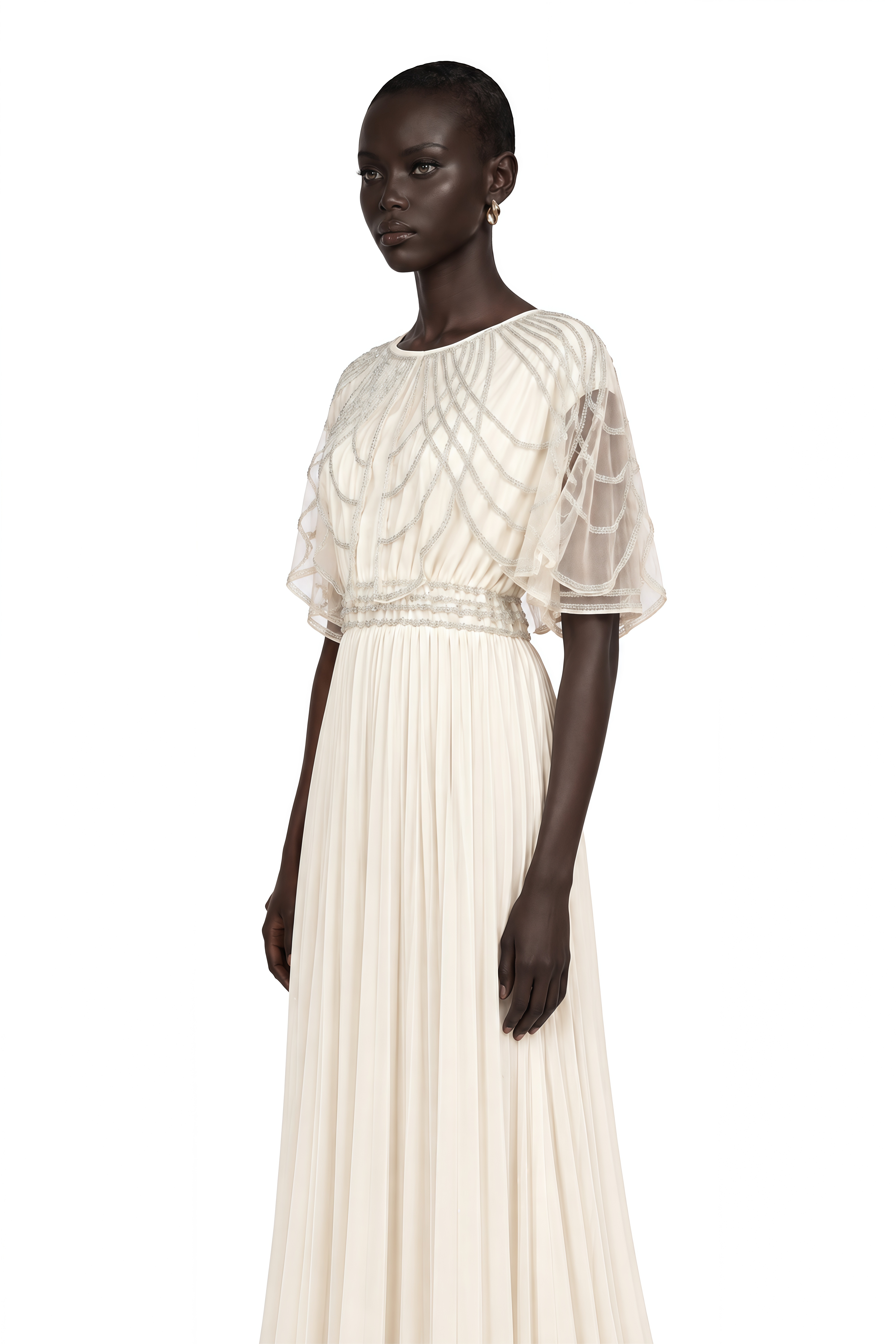 Xénia White Crystal-Embellished Pleated Maxi Dress