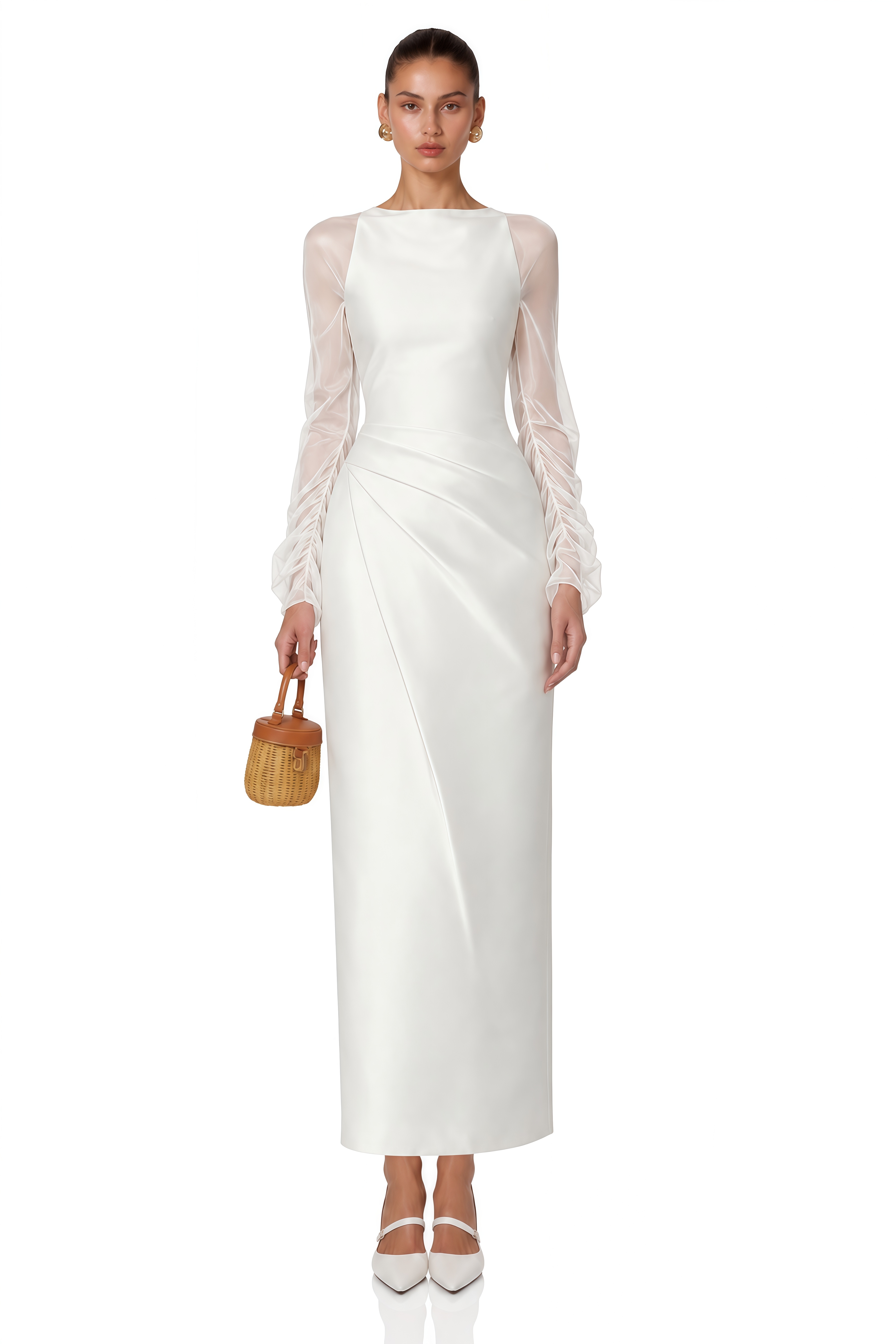 Pauliina White Mesh Panel Midi Dress