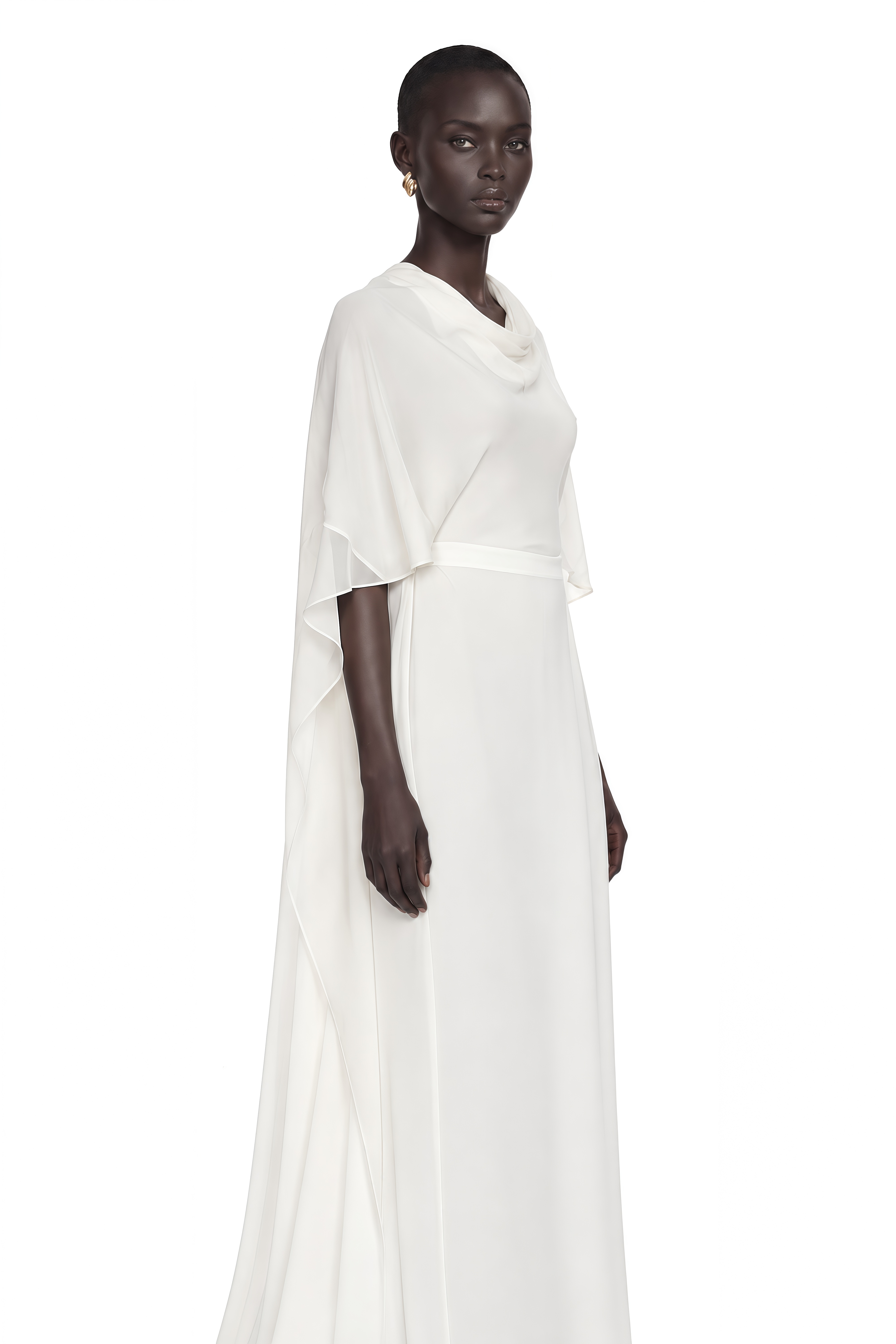 Lebeda White Backless Maxi Dress with Cape