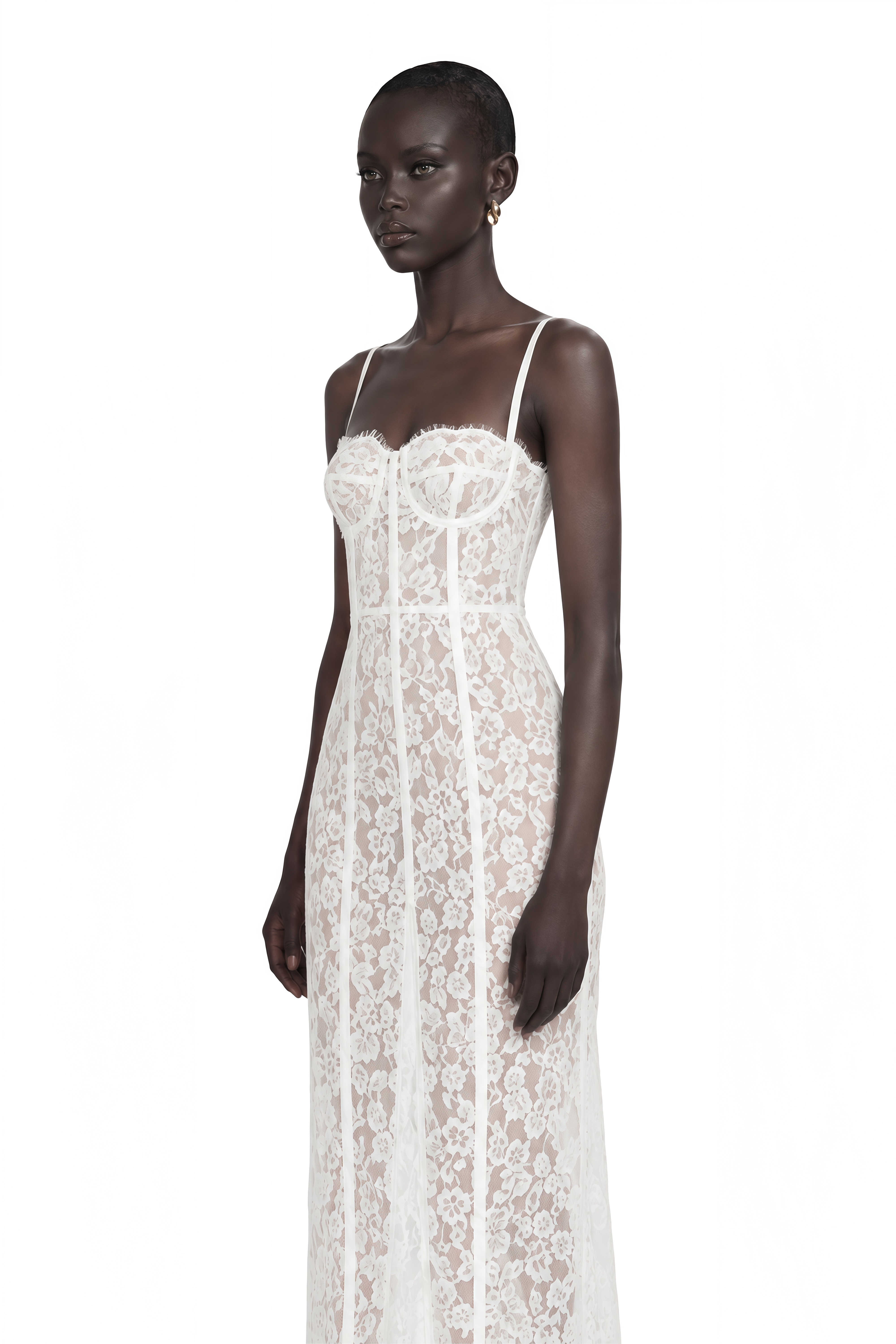 Giorgia White Floral Lace Corset Maxi Dress