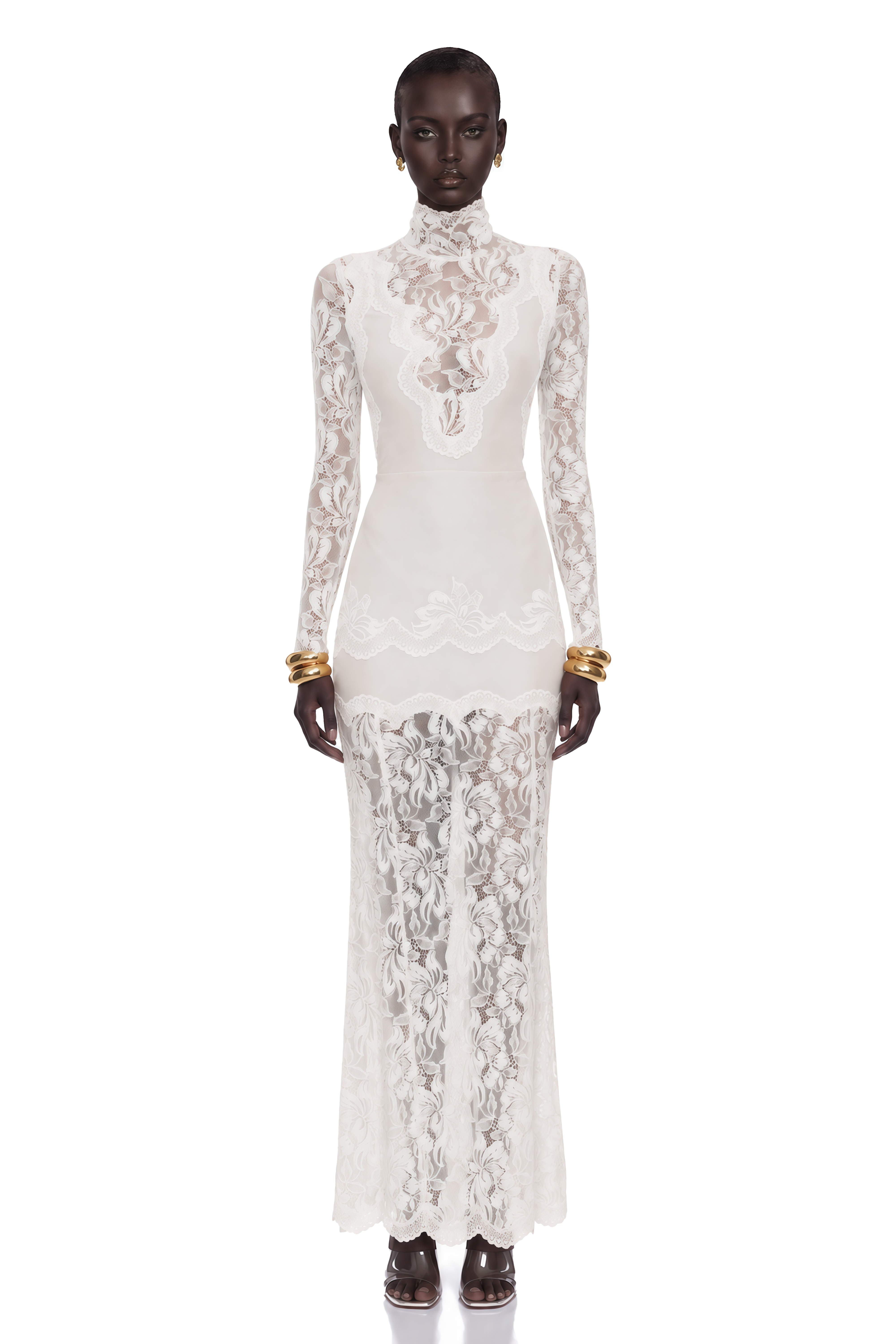 Airelle White Satin Panel Lace Maxi Dress