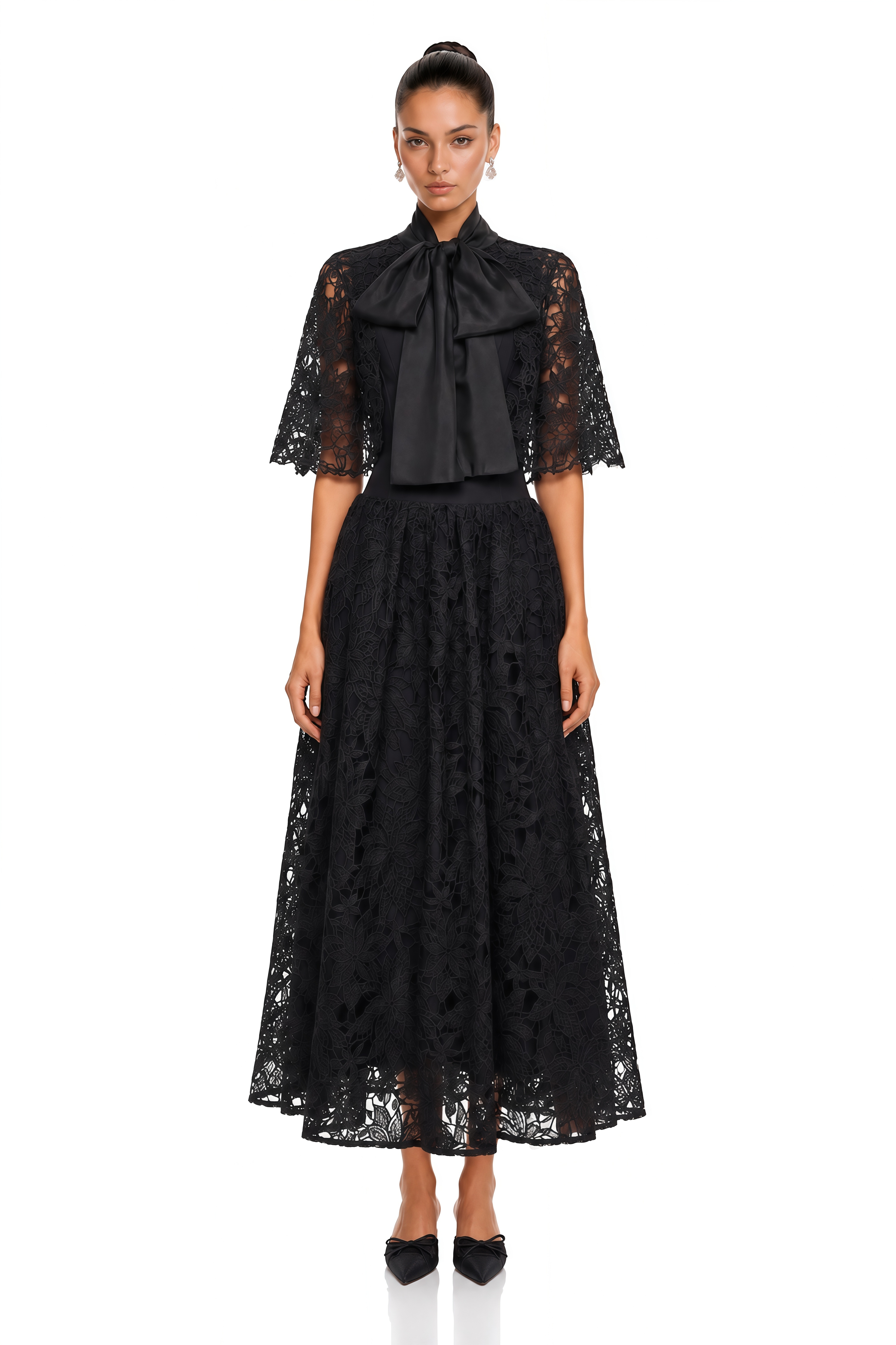 Sissel Black Floral Lace Maxi Dress with Self-Tie