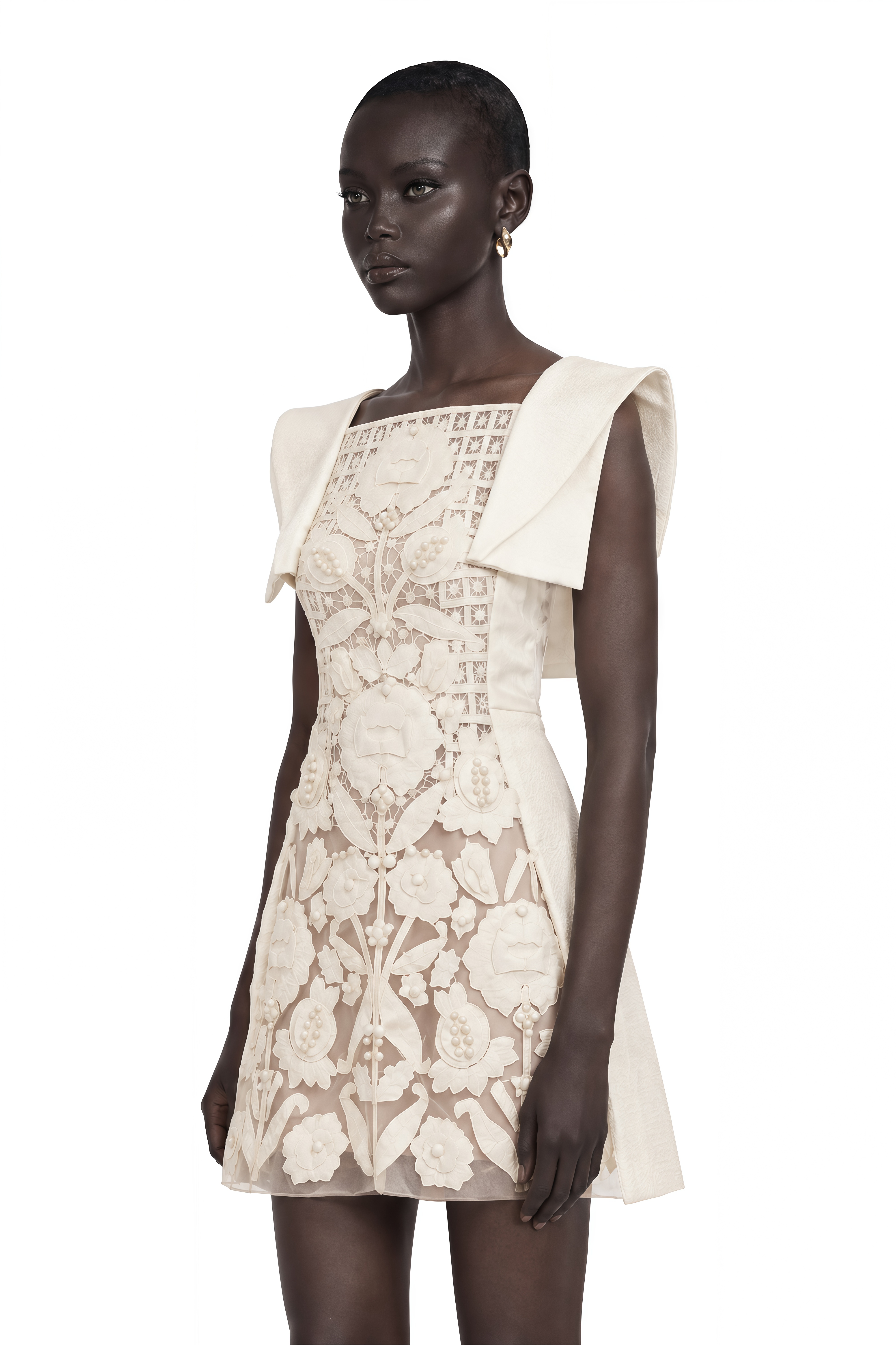 Léa White Floral Appliqué Crochet Mini Dress