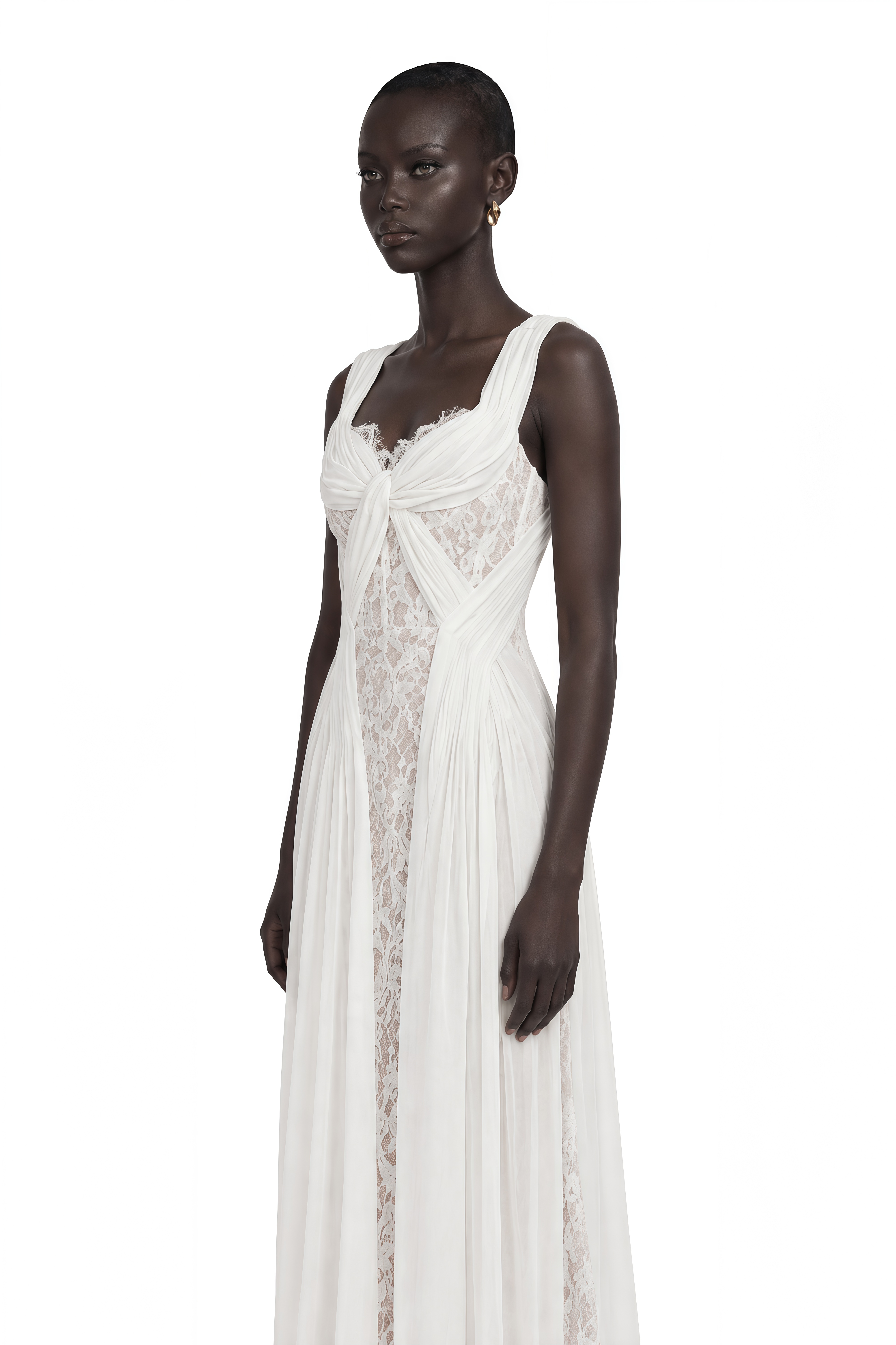 Arantxa White Lace Pleated Maxi Dress