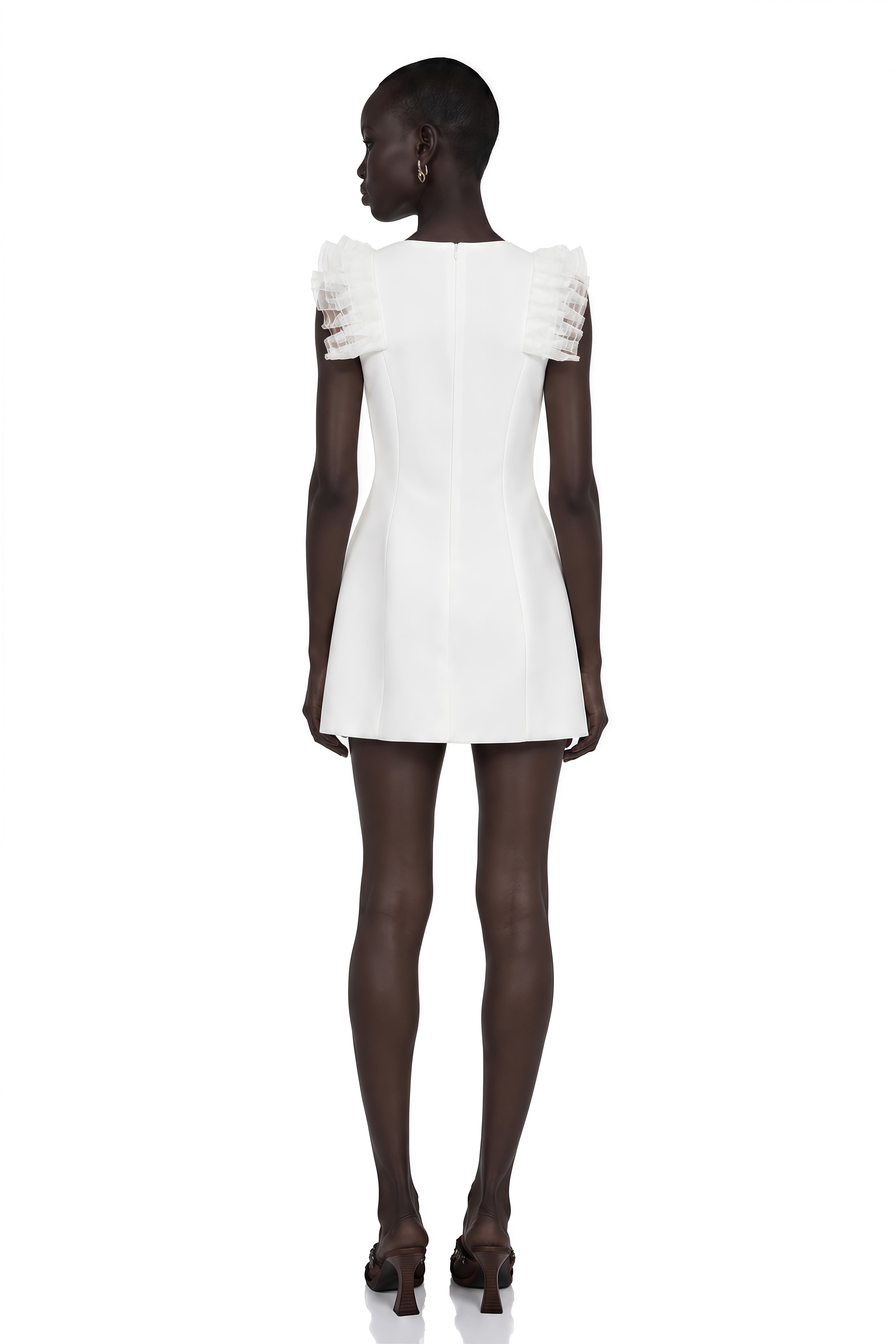 Elisabeth White V-Neck Mini Dress with Lace Panels
