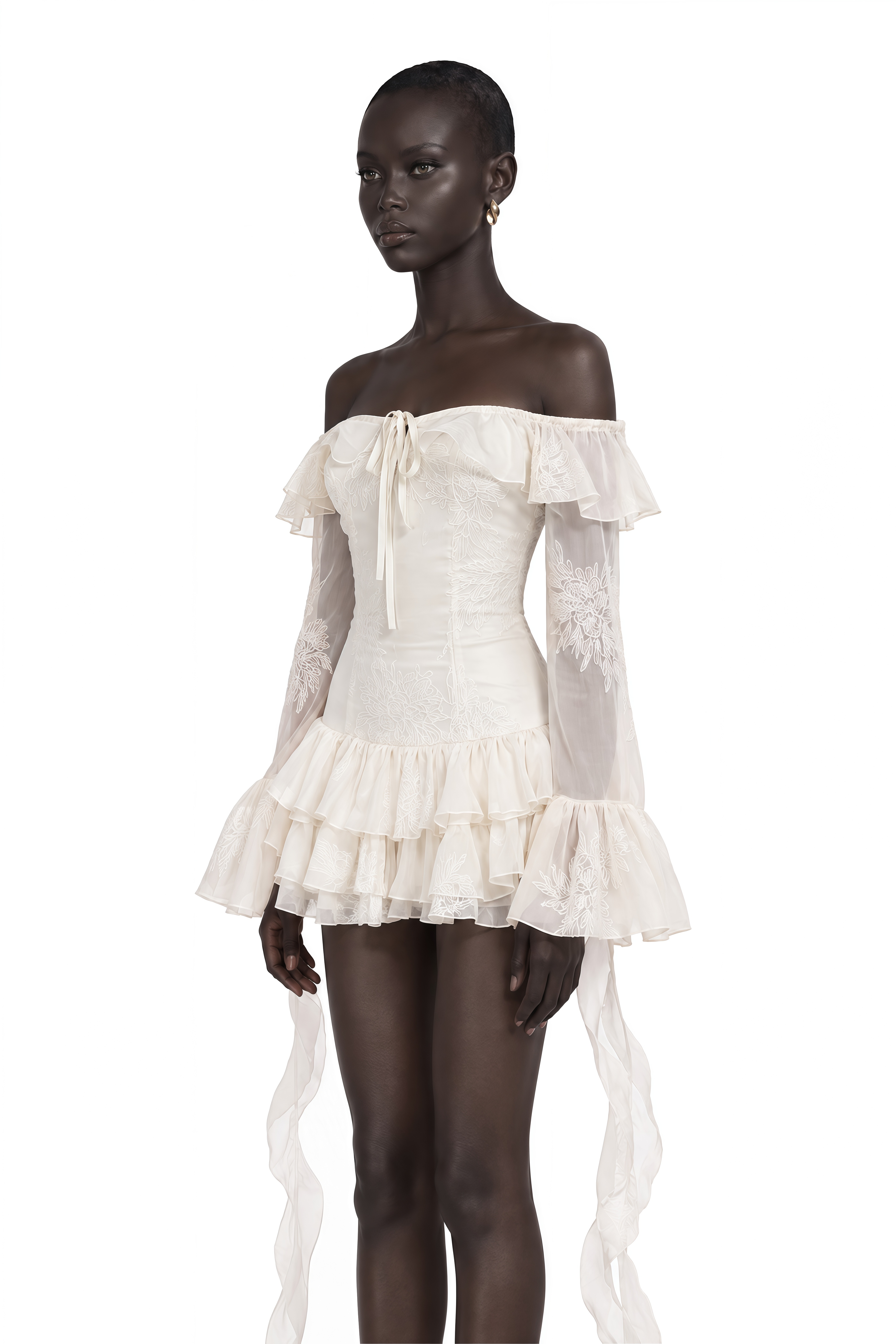 Désirée White Off-Shoulder Embroidered Mini Dress