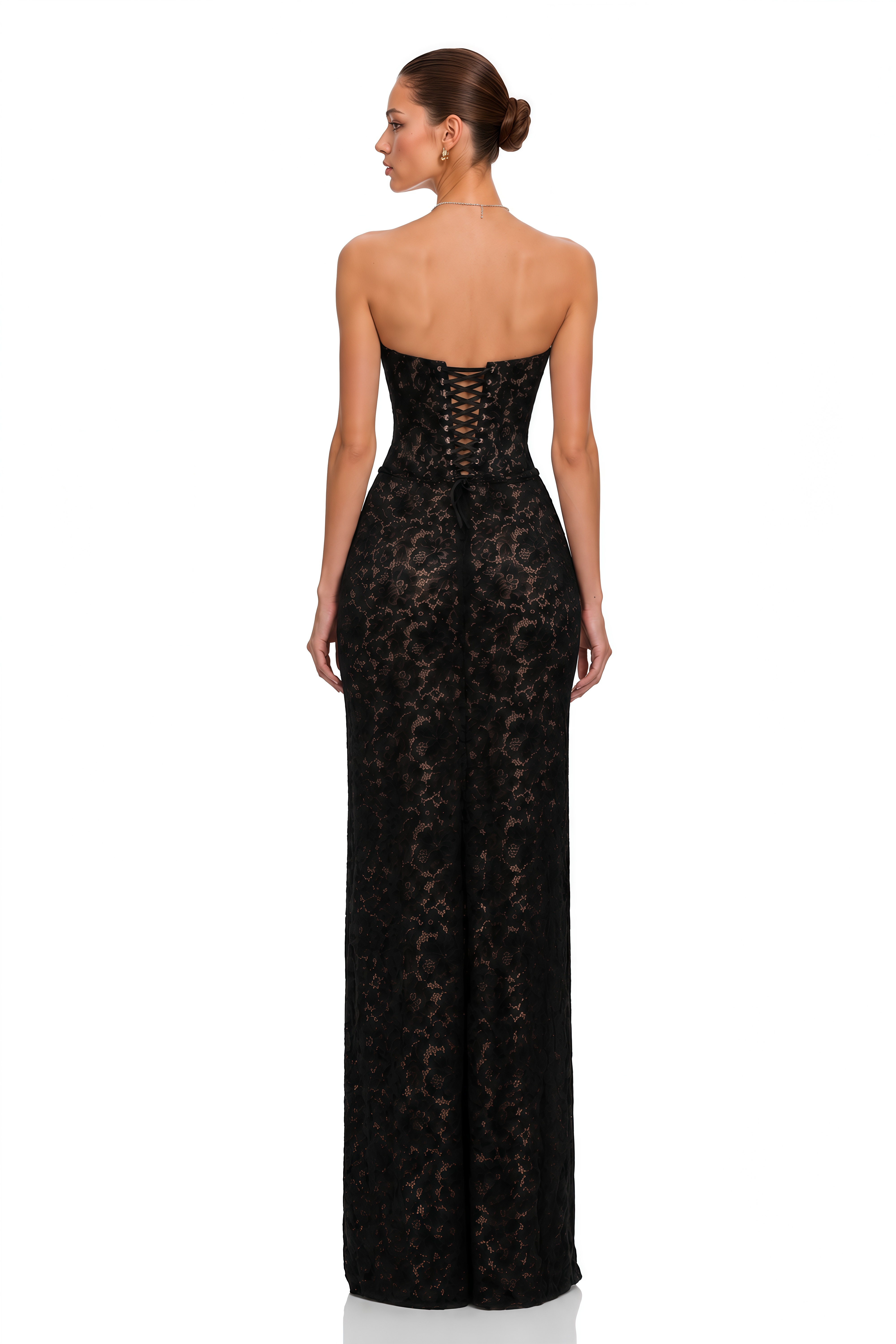 Sofia Black Floral Lace Corset Maxi Gown
