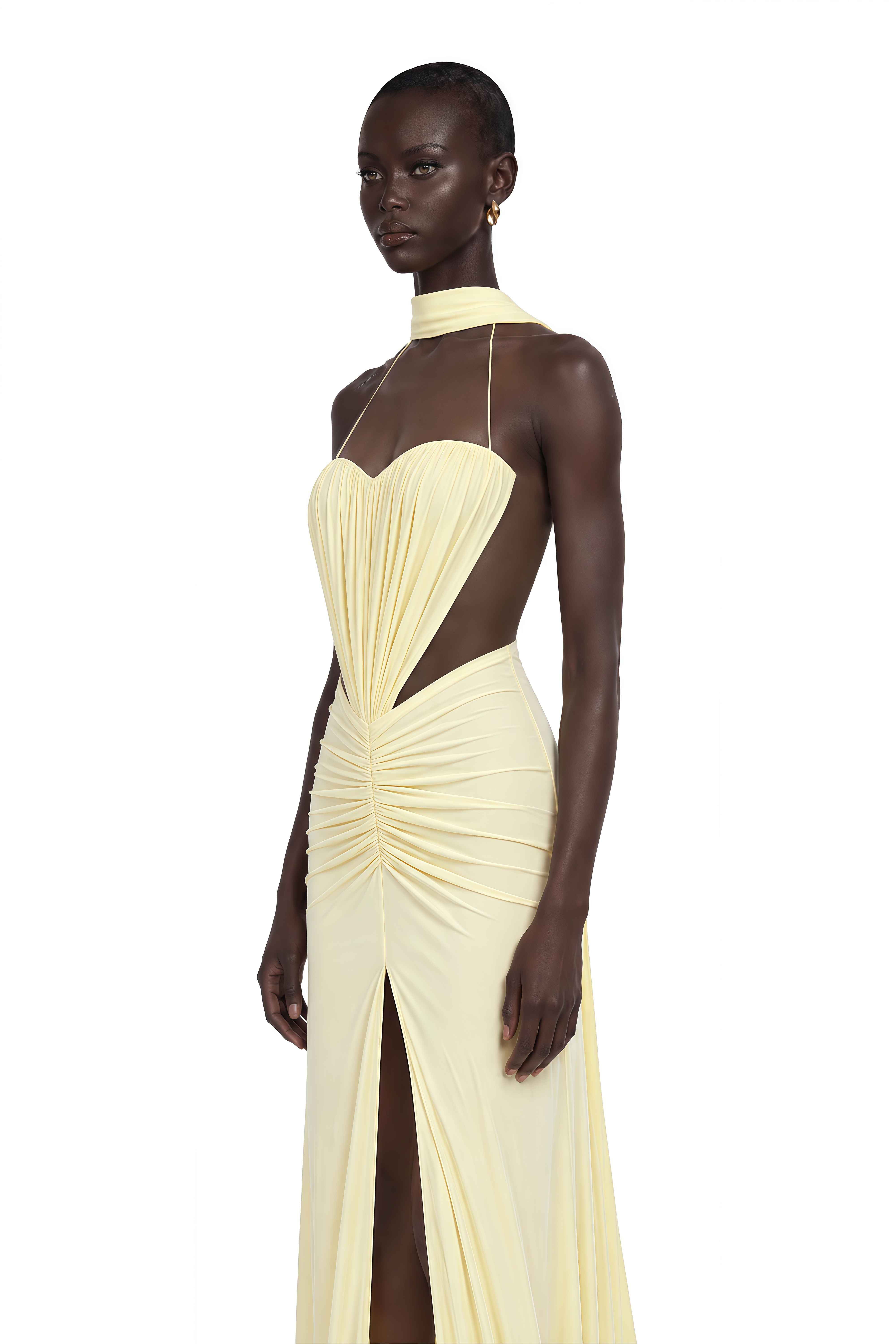 Alexandra Yellow Cut-Out High Slit Maxi Dress