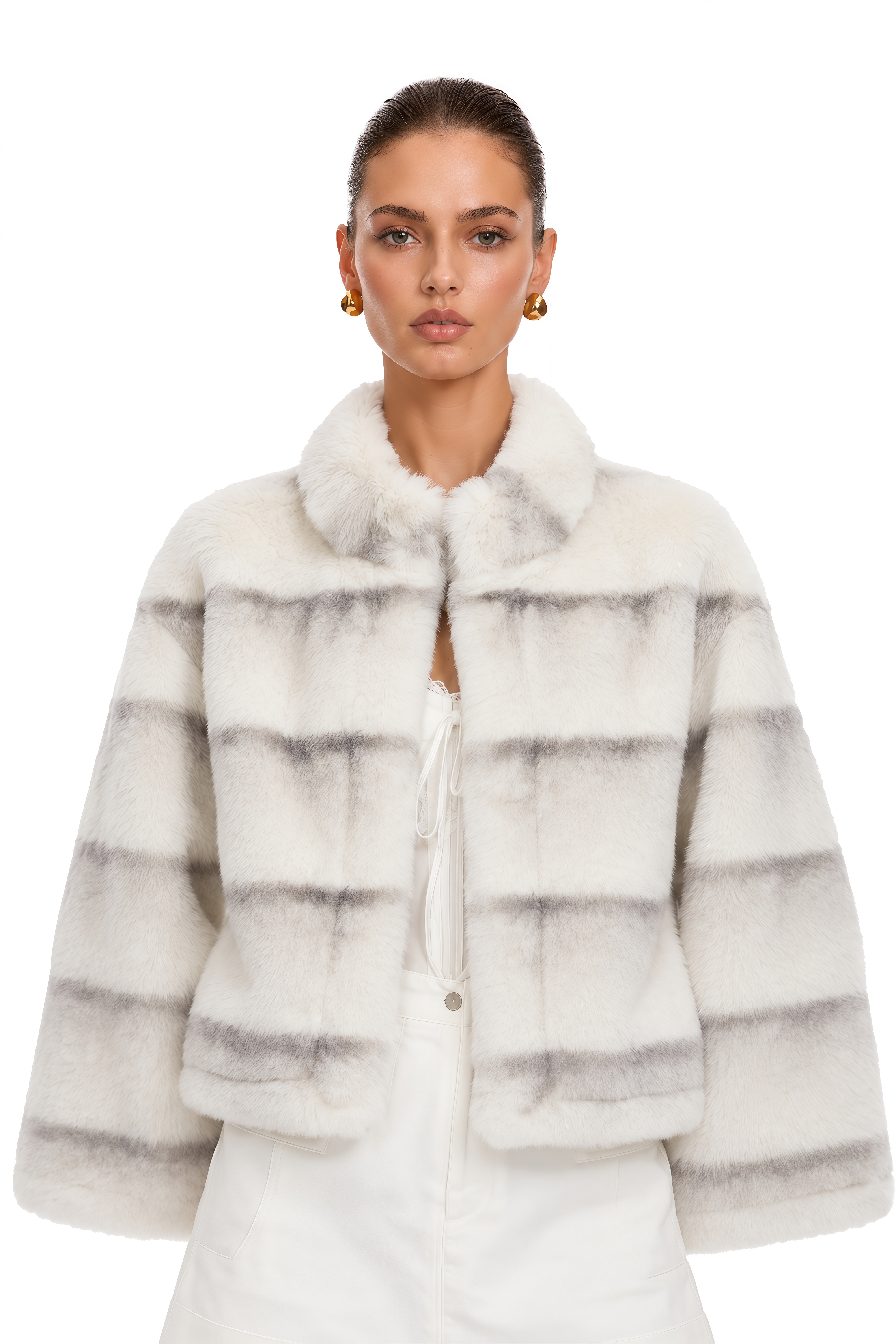 Alina White Gradient Faux Fur Short Coat