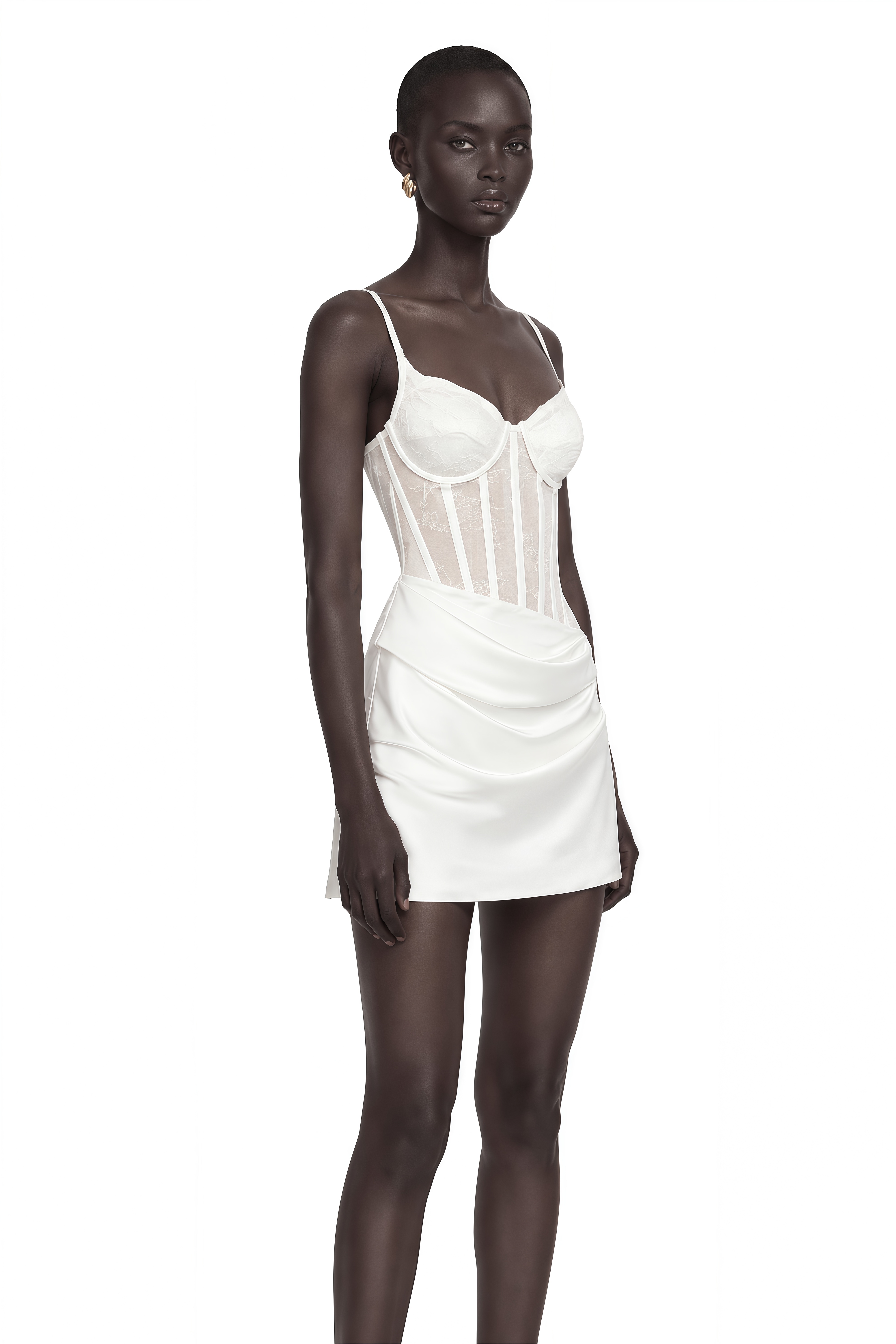 Eufrosina White Bodycon Mini Dress with Lace Panels