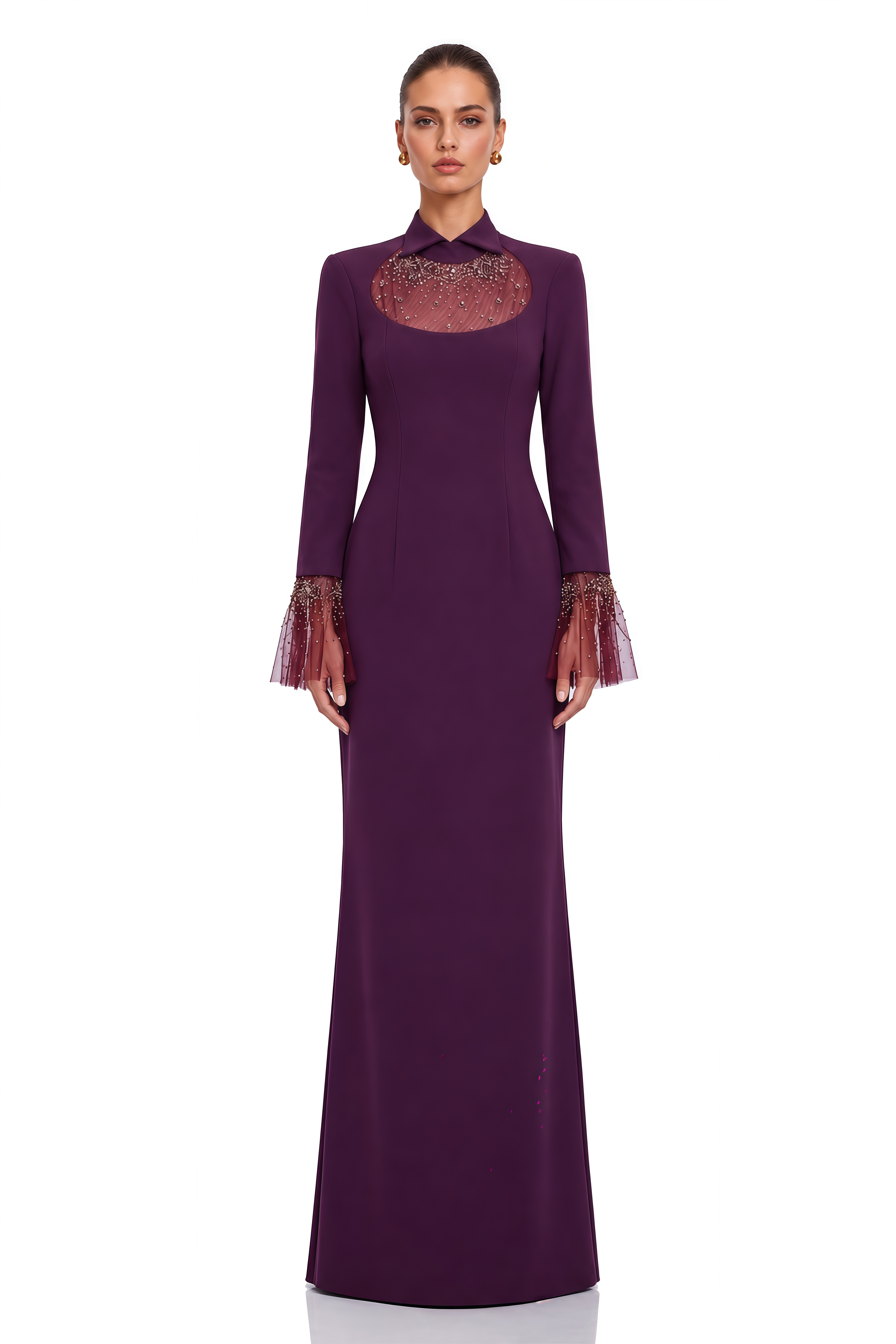 Berenice Purple Embellished Tulle Maxi Dress