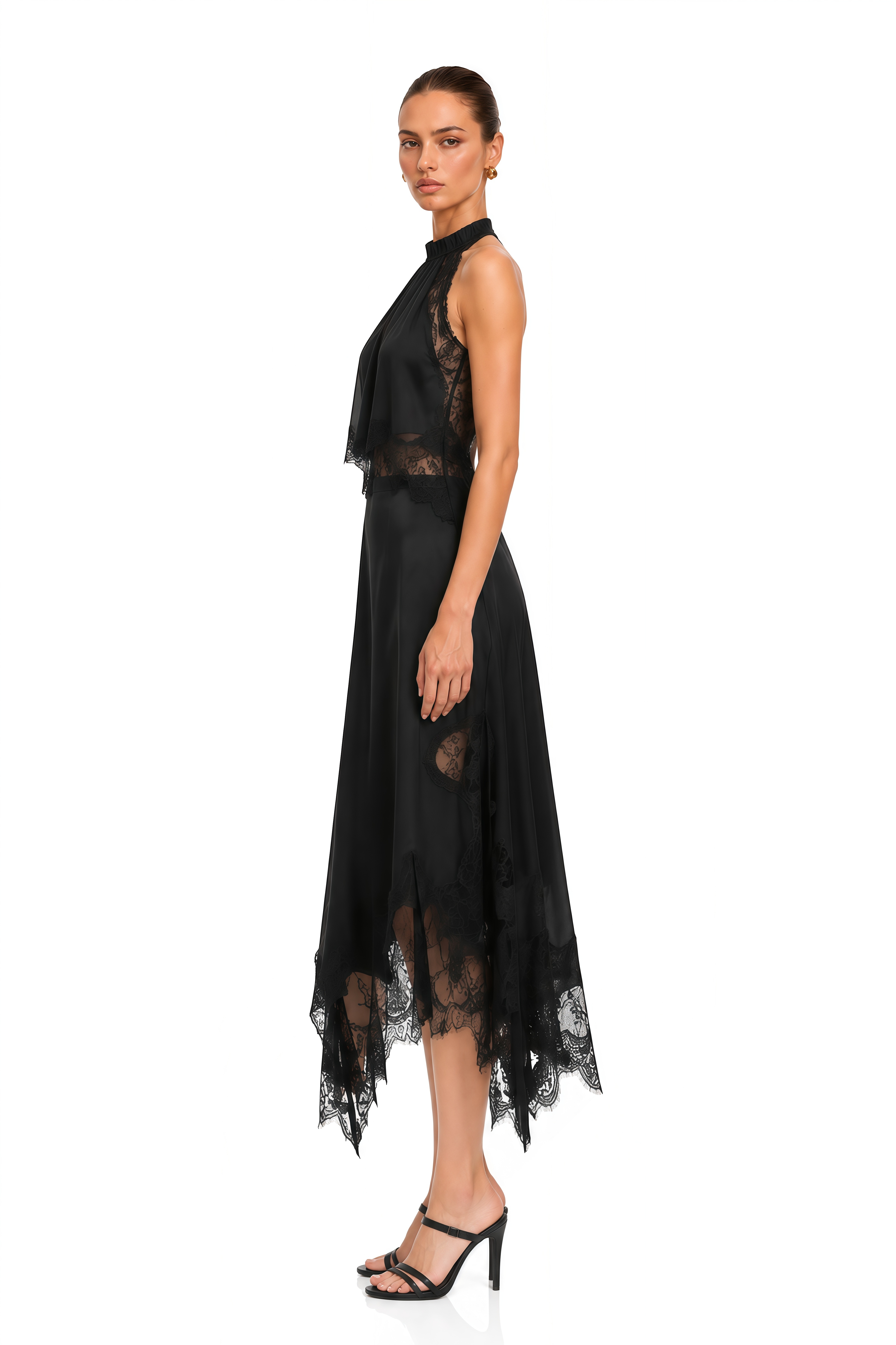 Florence Black Lace Panel Top & Skirt Set