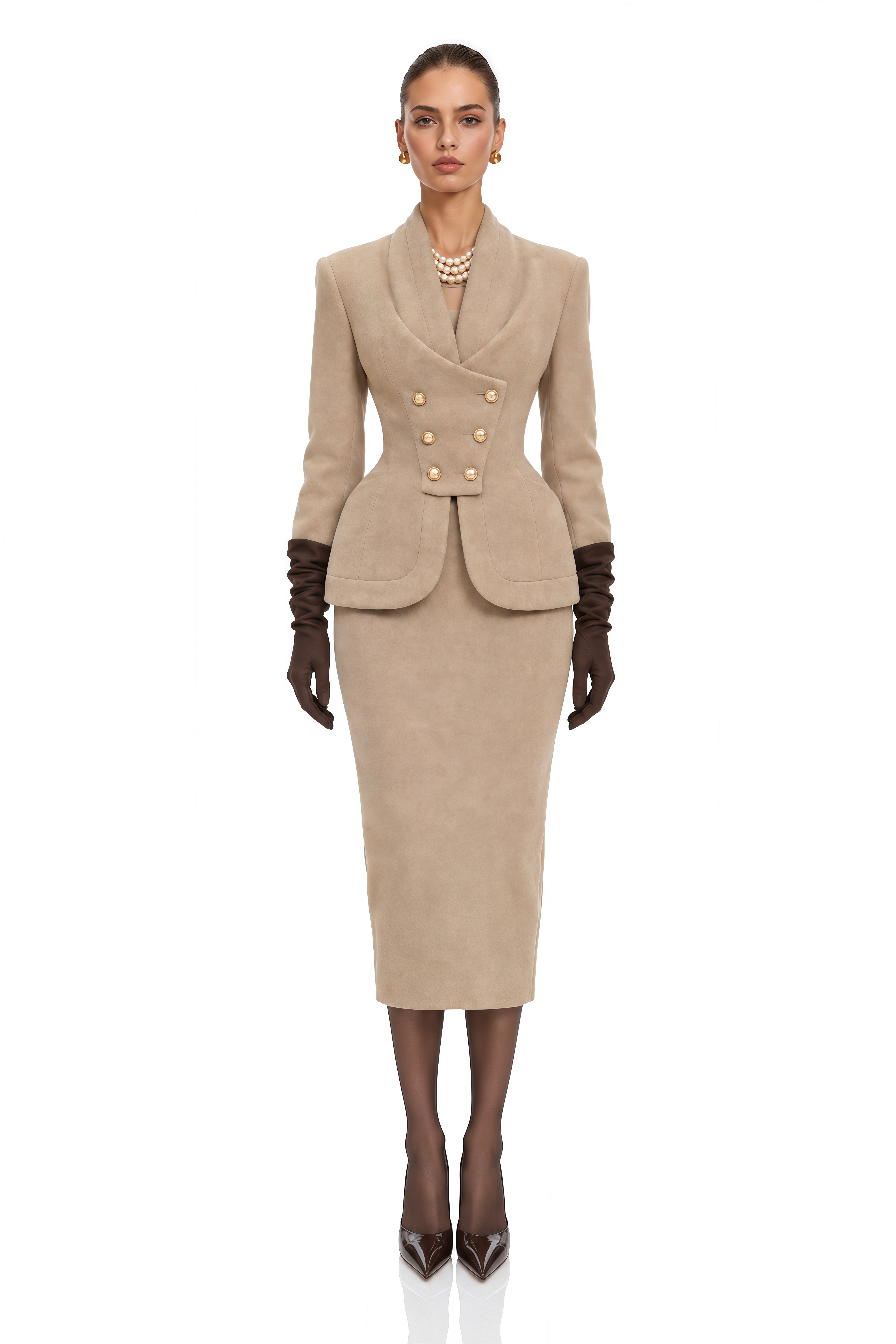 Gracie Grey Double-Breasted Jacket & Skirt Set