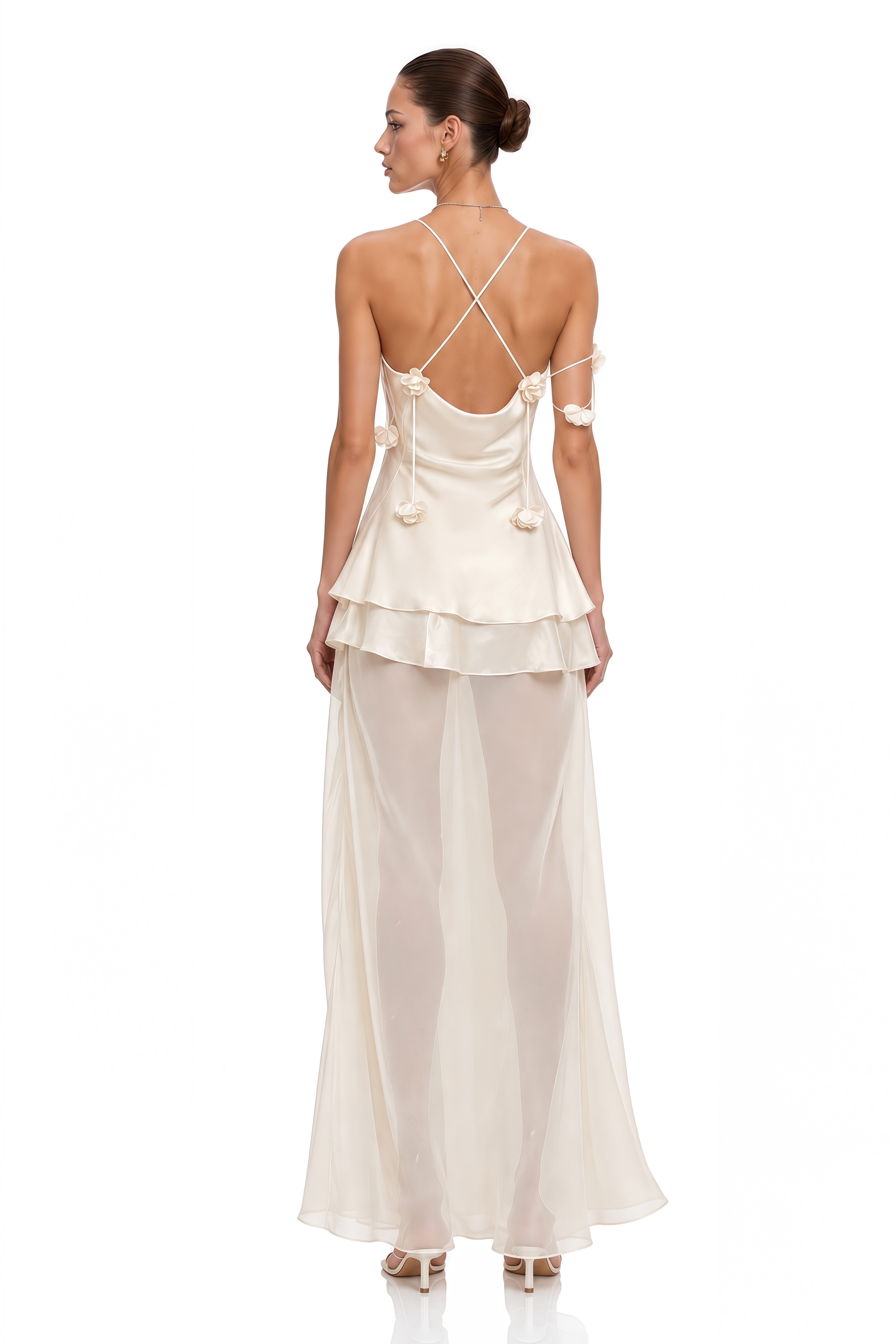 Aikaterini Neutral 3D Petal Satin Matching Set