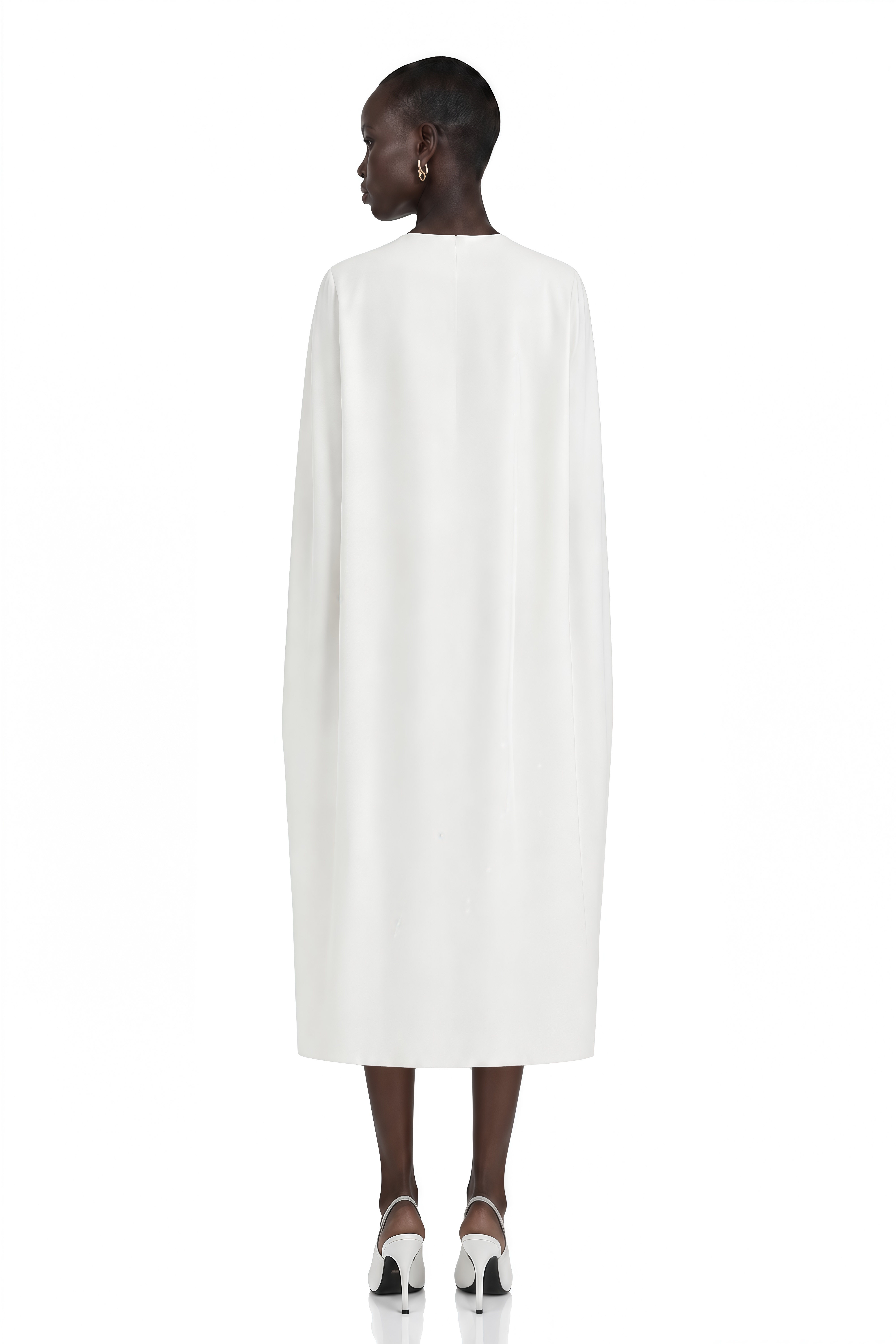 Amelia White Cape Effect Midi Dress