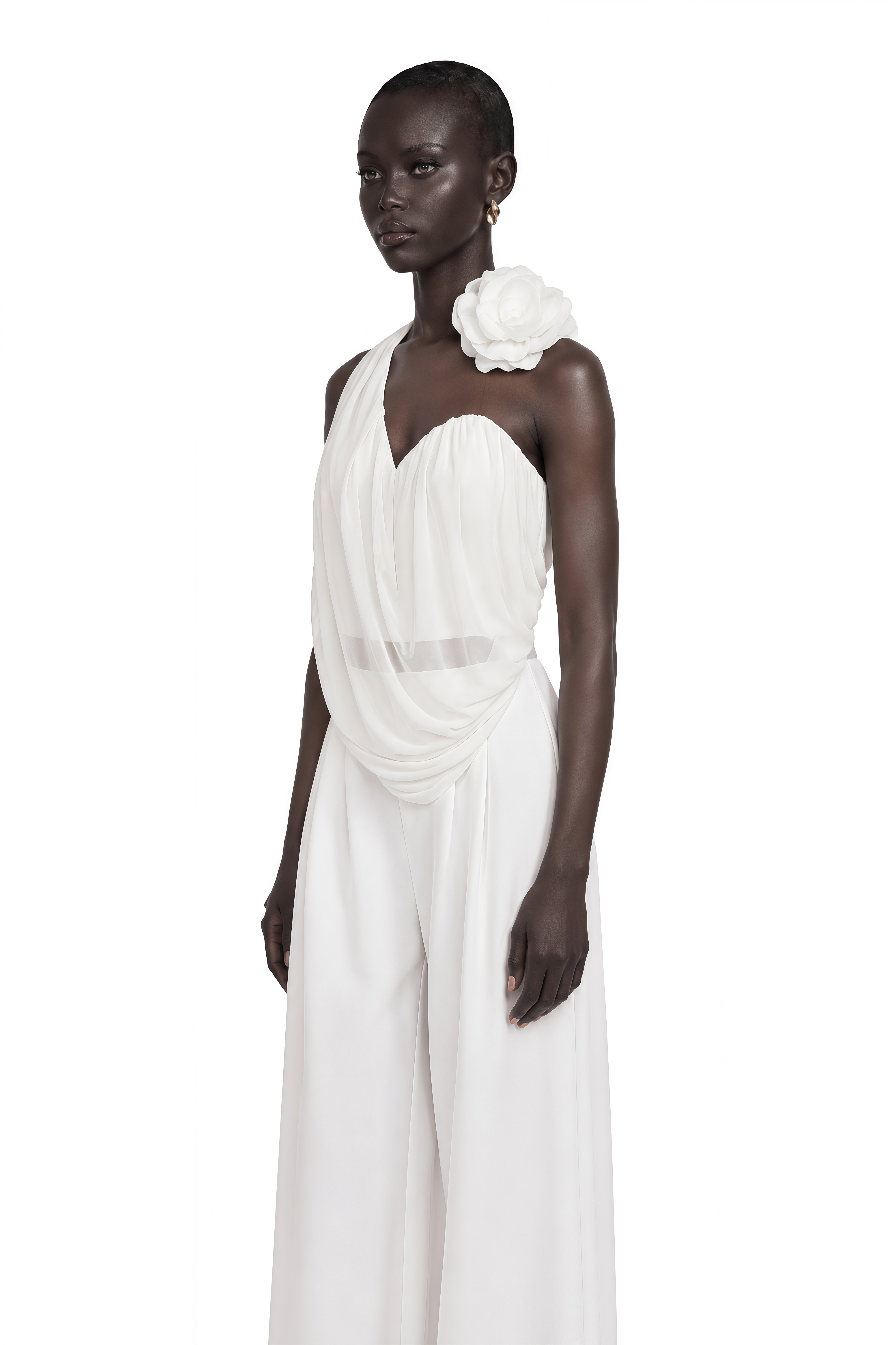 Maeva White Halterneck Floral-Appliqué Top