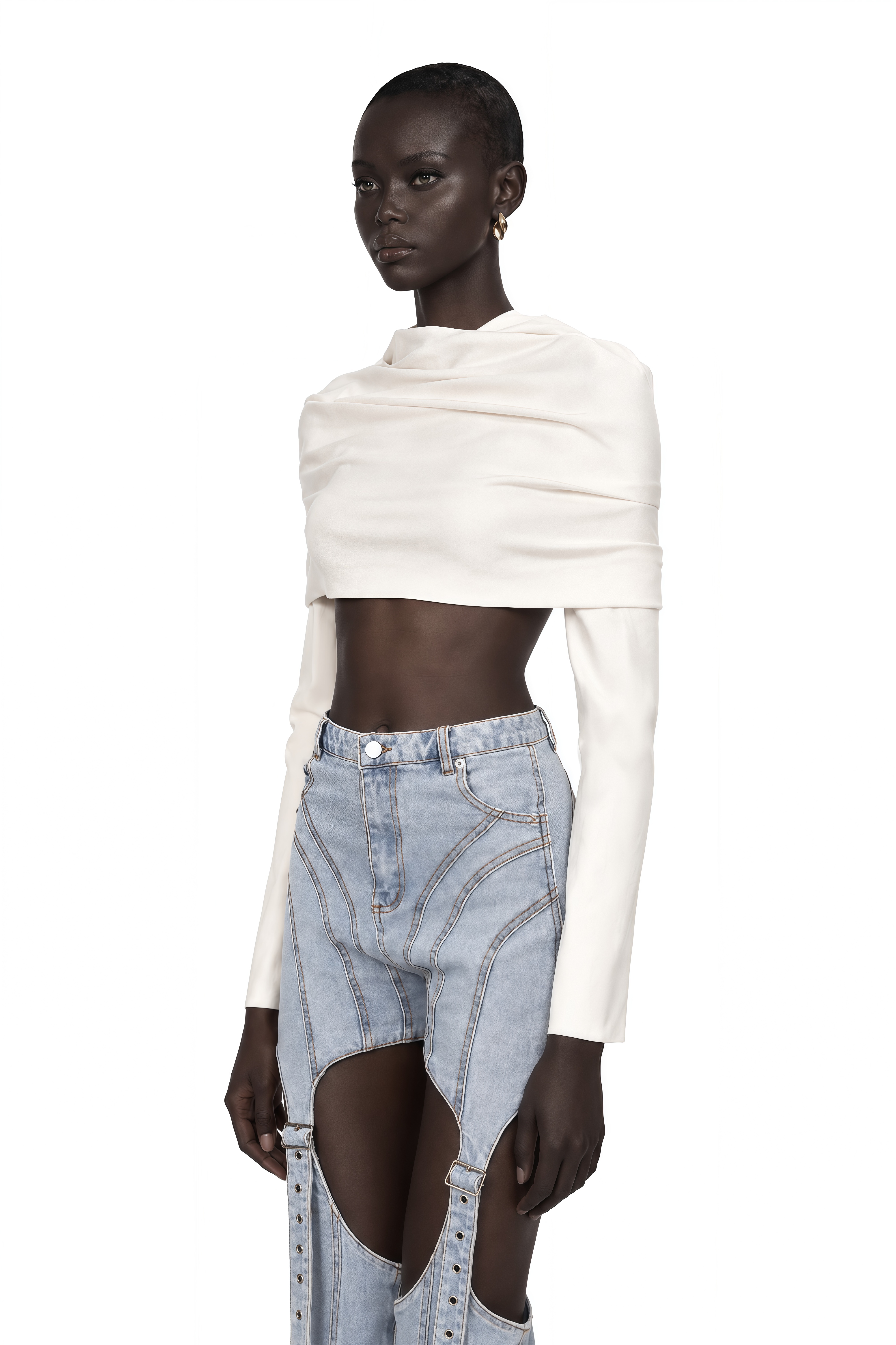 Hanna White Ruched Cropped Top